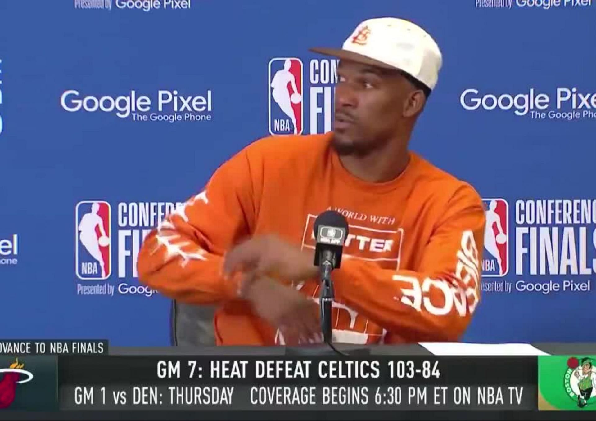 A stray bee interrupted and scared Jimmy Butler in his postgame conference after beating the Boston Celtics in Game 7.
