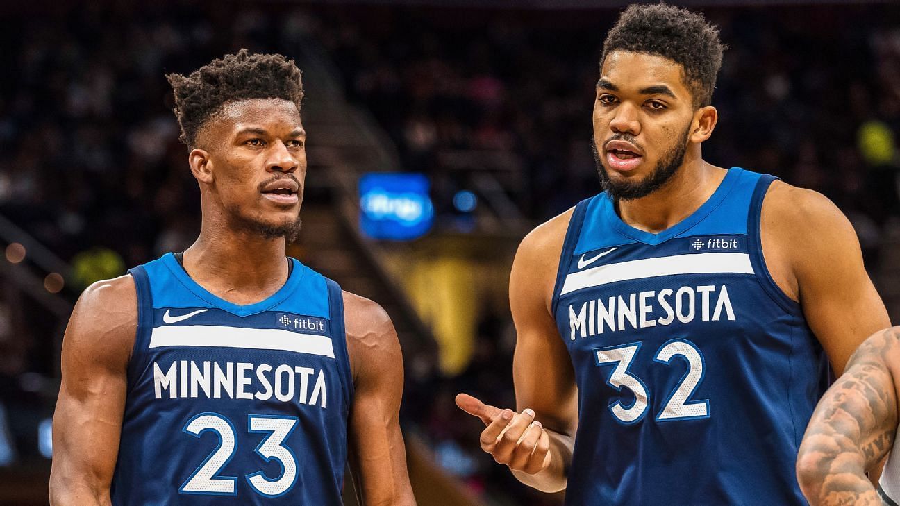 Former Minnesota Timberwolves teammates Jimmy Butler and Karl-Anthony Towns