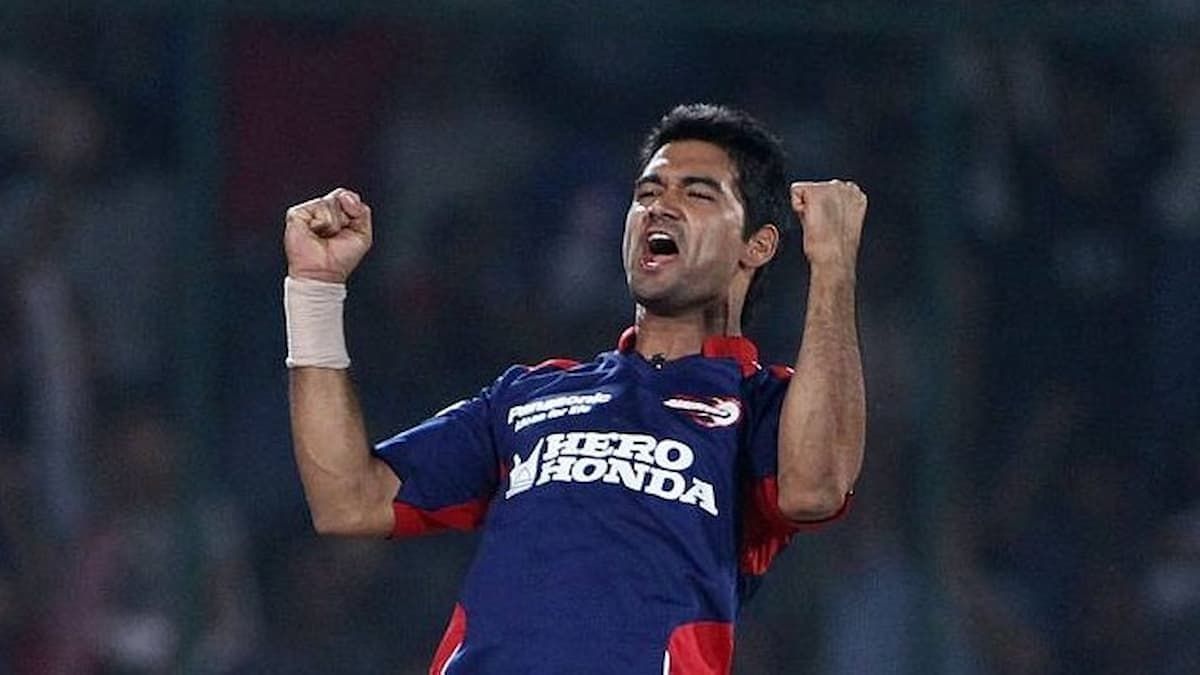 Pradeep Sangwan celebrating a wicket.