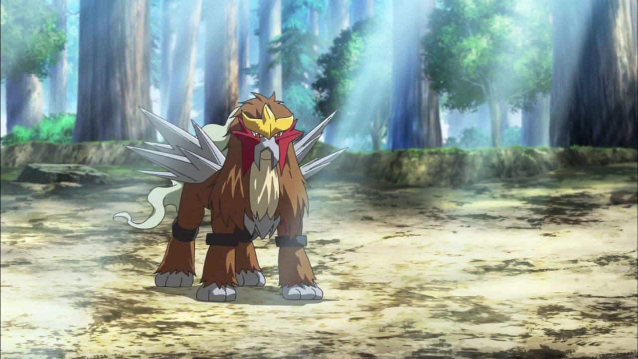 Entei as it appears in the anime (Image via The Pokemon Company)