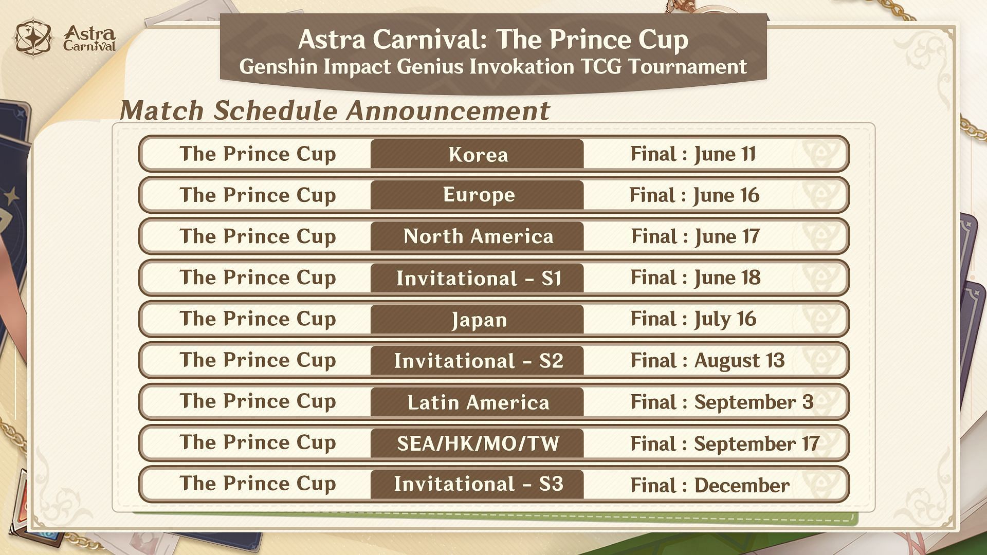 Astra Carnival match schedule (Image via HoYoverse)