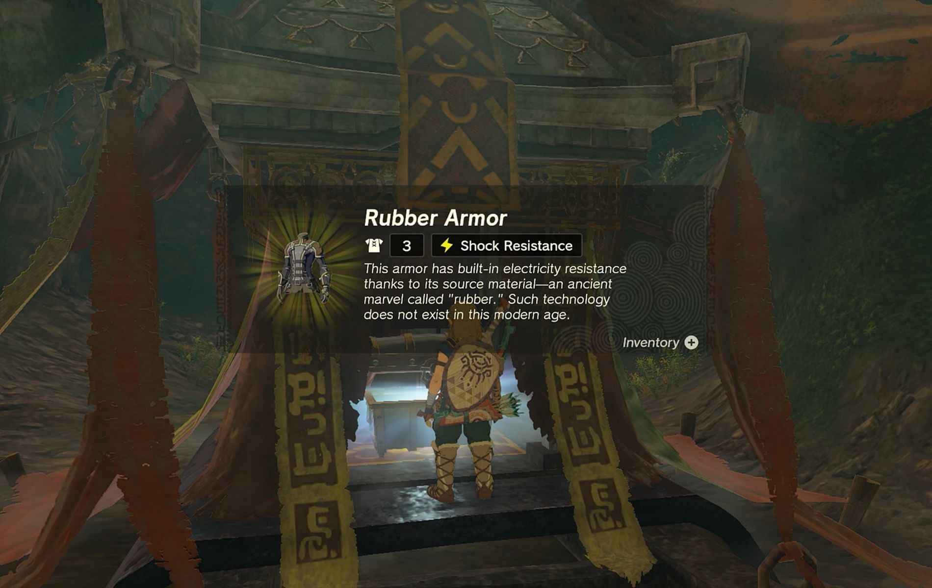 Obtaining the Rubber Armor early in The Legend of Zelda Tears of the Kingdom (Image via Nintendo)