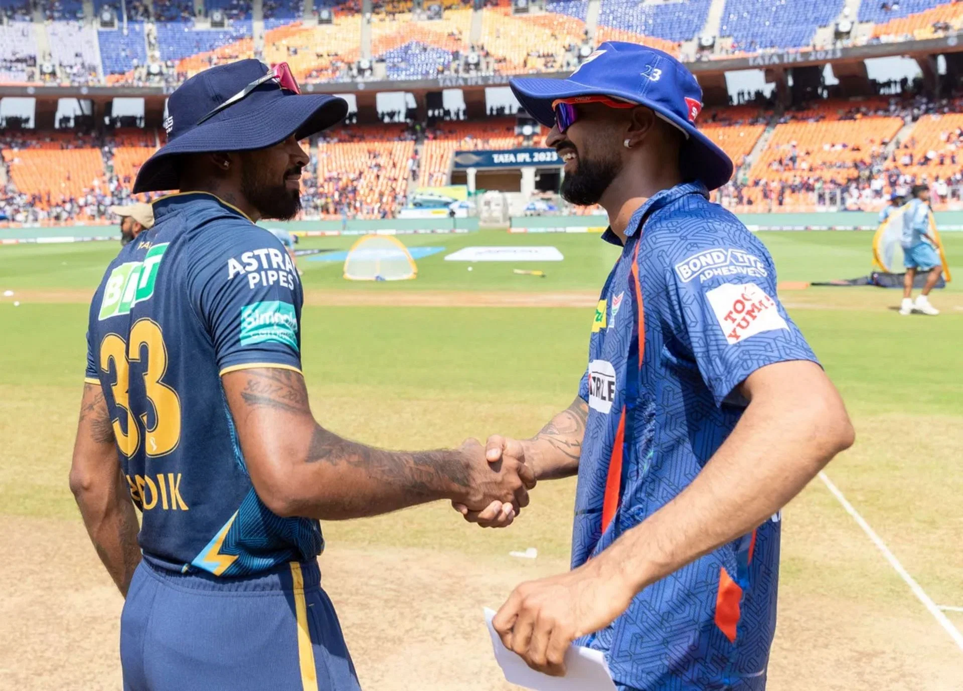 Hardik Pandya and Krunal Pandya after the toss on Sunday afternnoon. 