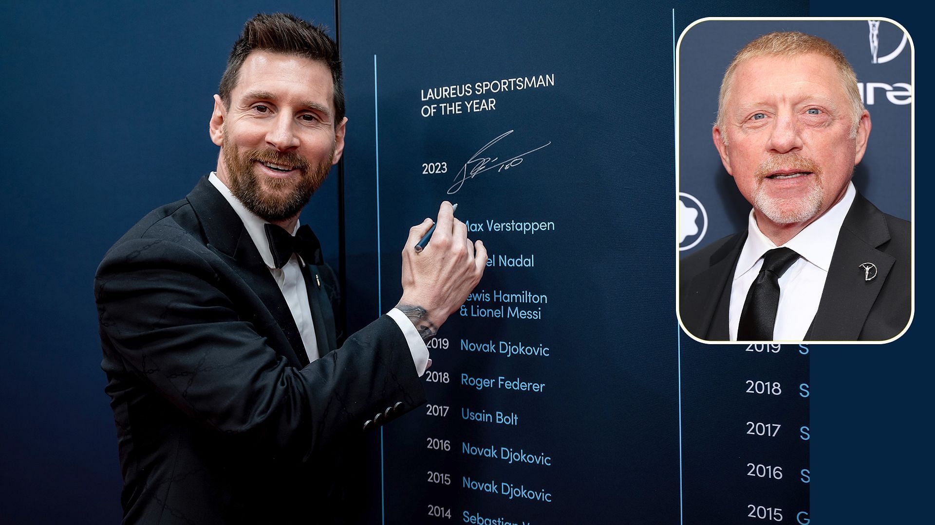 Boris Becker congratulates Lionel Messi