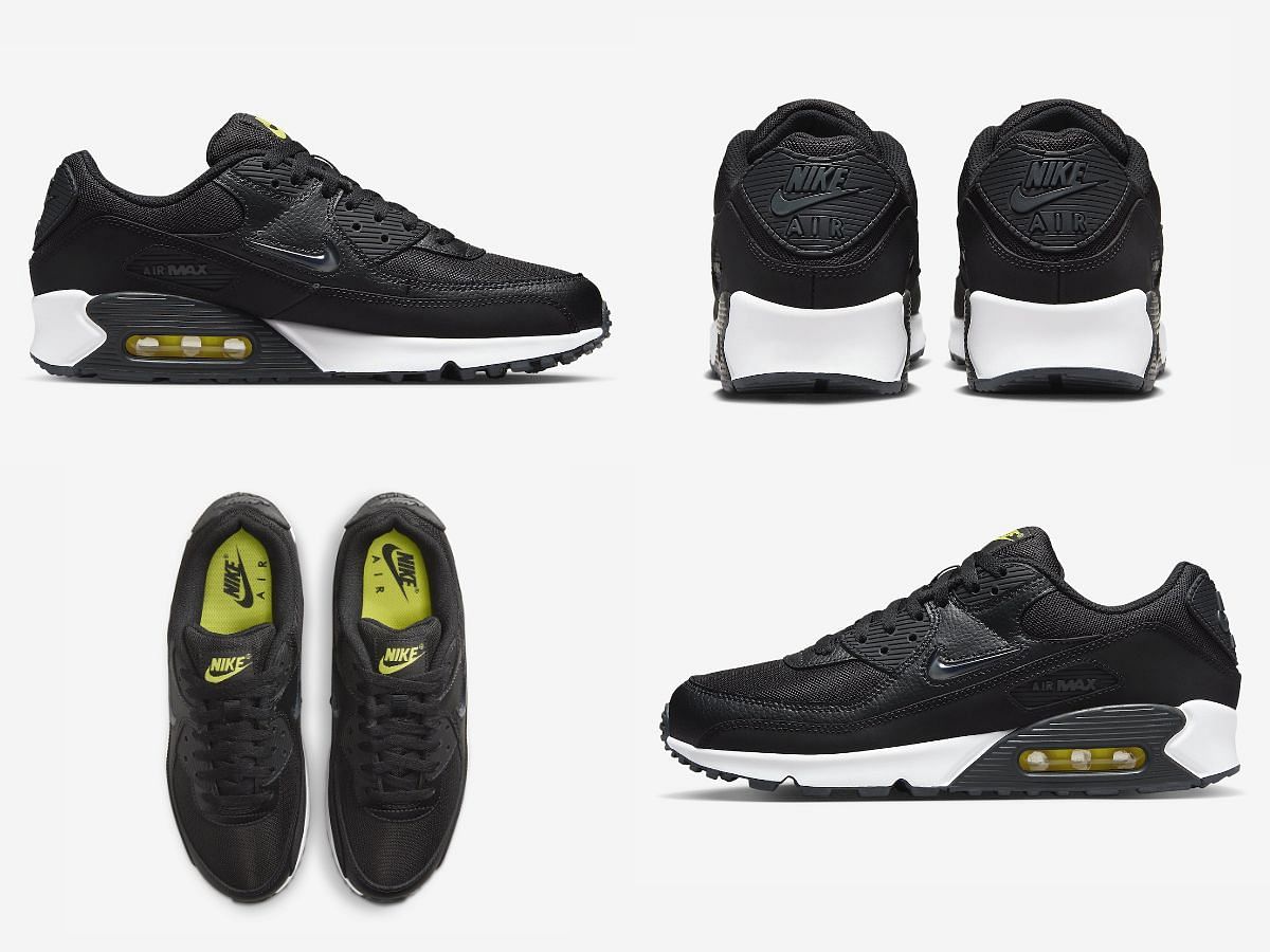 The upcoming Nike Air Max 90 &quot;Black Jewel&quot; sneakers feature mini black jewel swooshes (Image via Sportskeeda)