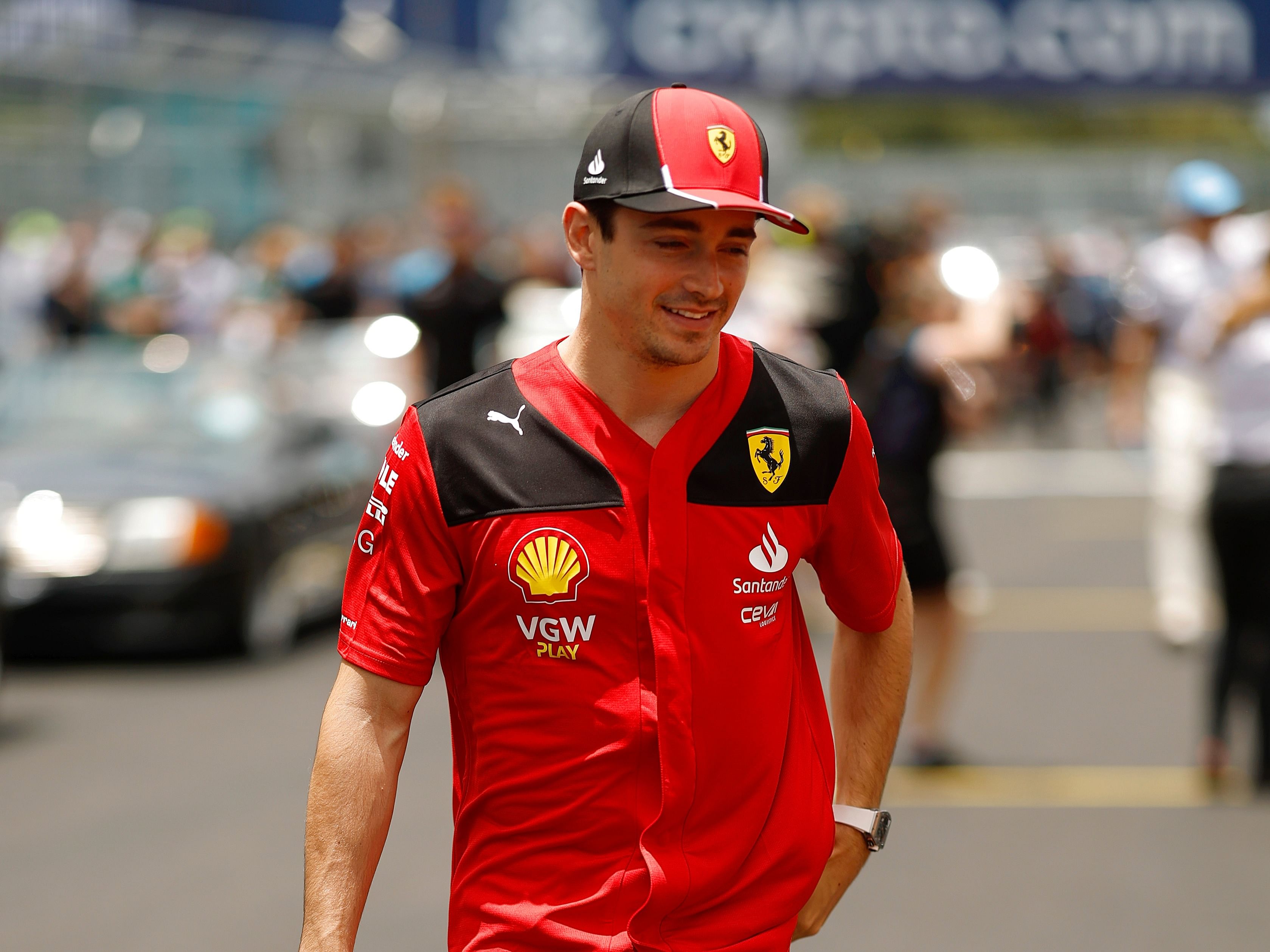Charles Leclerc at the drivers parade prior to the 2023 F1 Miami Grand Prix. (Photo by Chris Graythen/Getty Images)