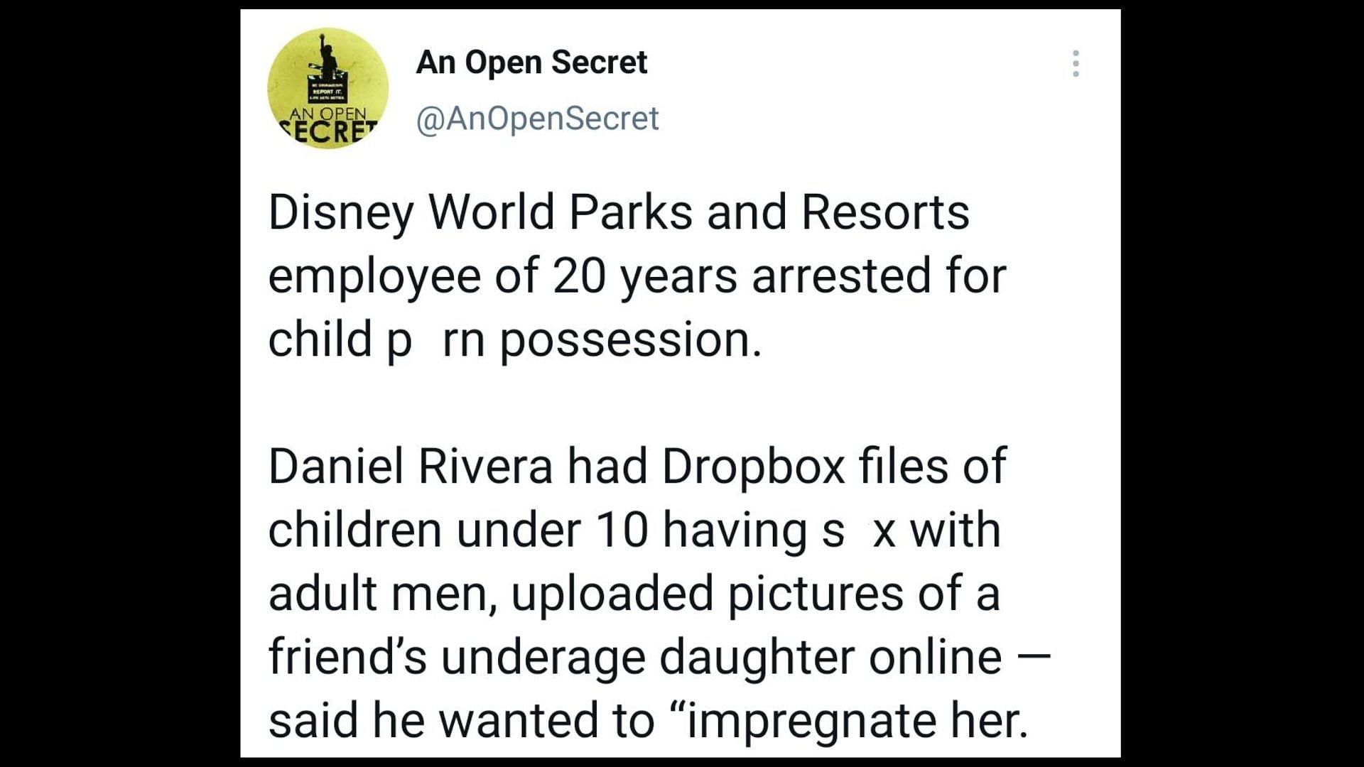 Rivera has been arrested in connection to sharing child p*rn. (Image via An Open Secret/Twitter)