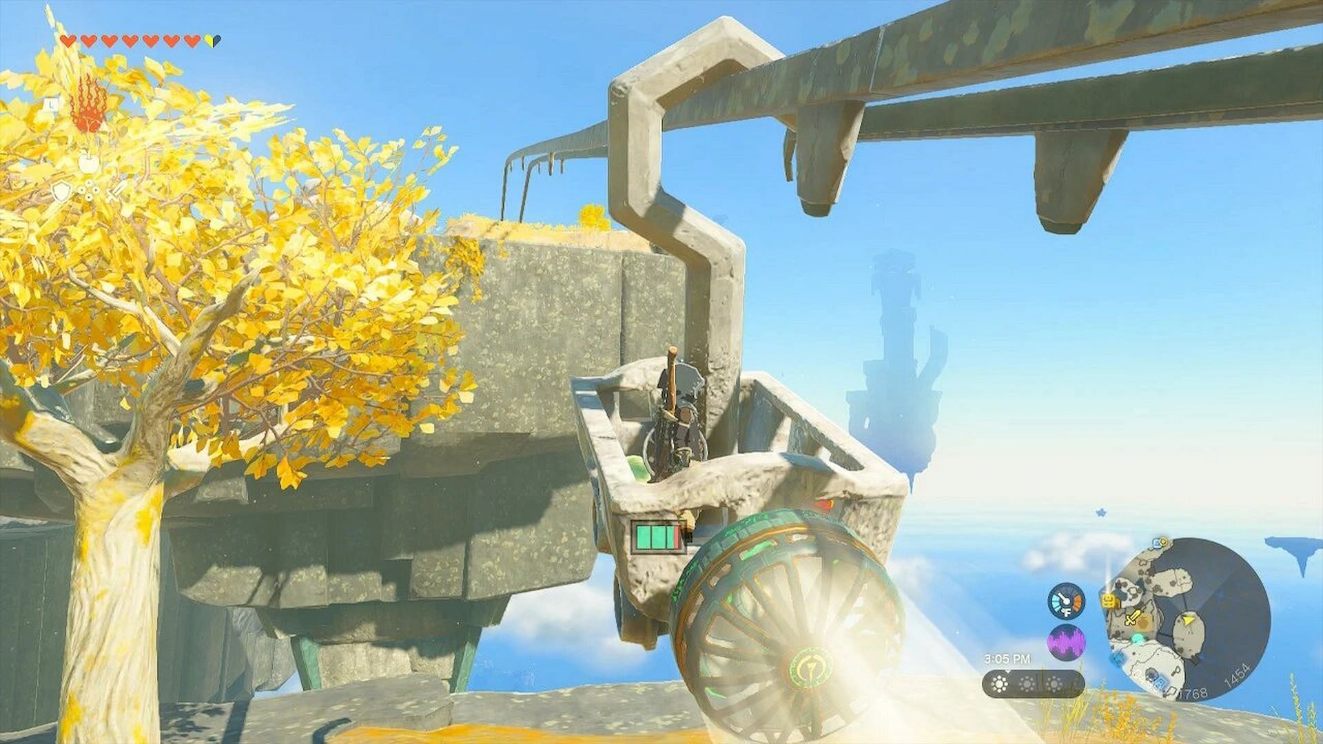 You can attach a hook and a fan to the mine cart to cross the broken rails in Legend of Zelda Tears of the Kingdom (Image via Nintendo)
