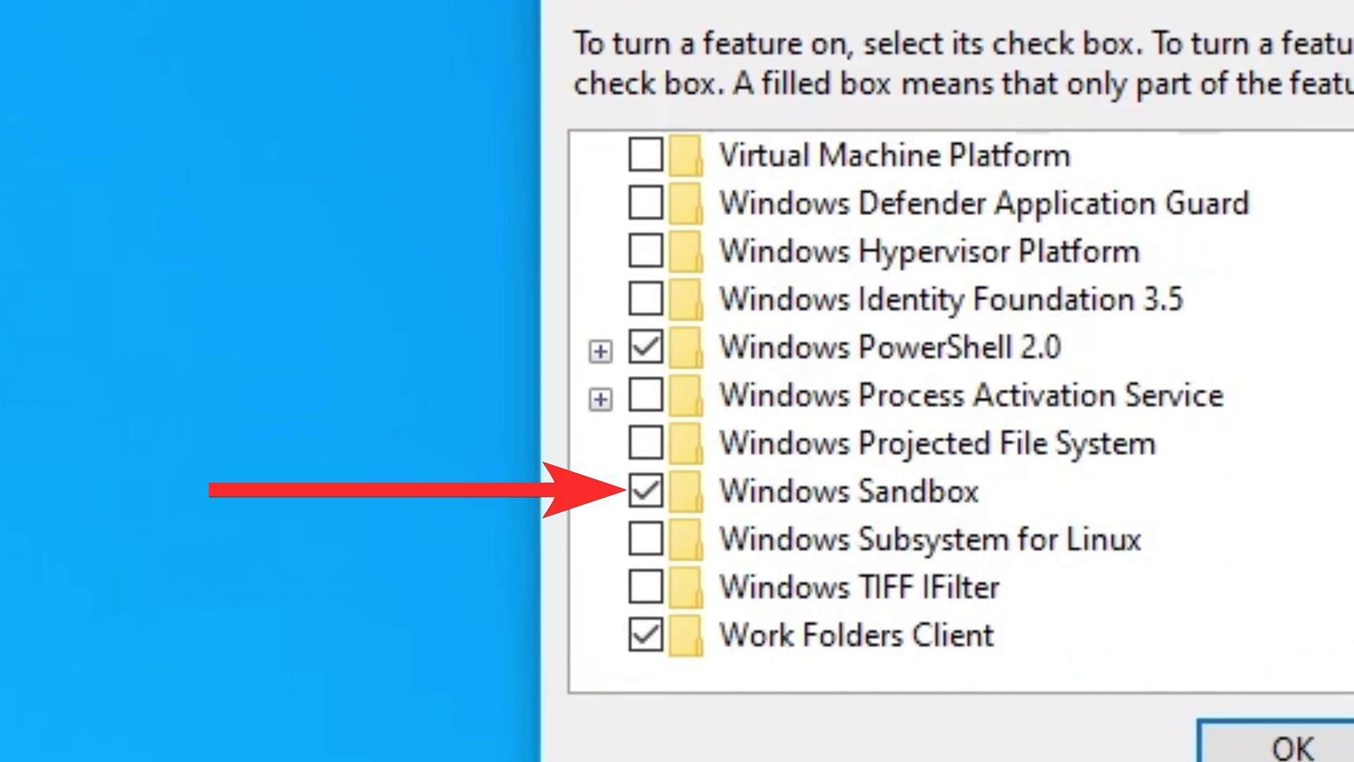 Enable Windows Sandbox from Windows Features (Image via Sportskeeda)