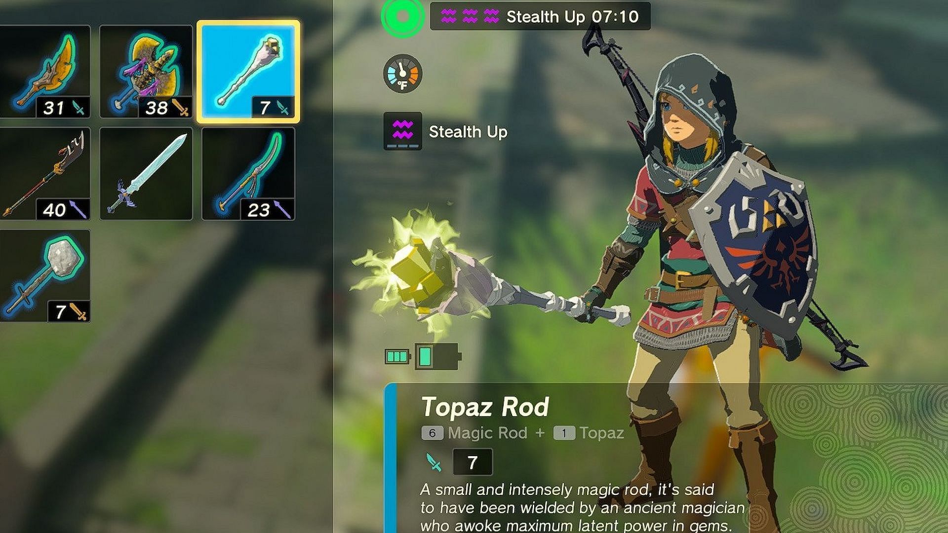 You can fuse Topaz with Magic Rod (Image via The Legend of Zelda Tears of the Kingdom)