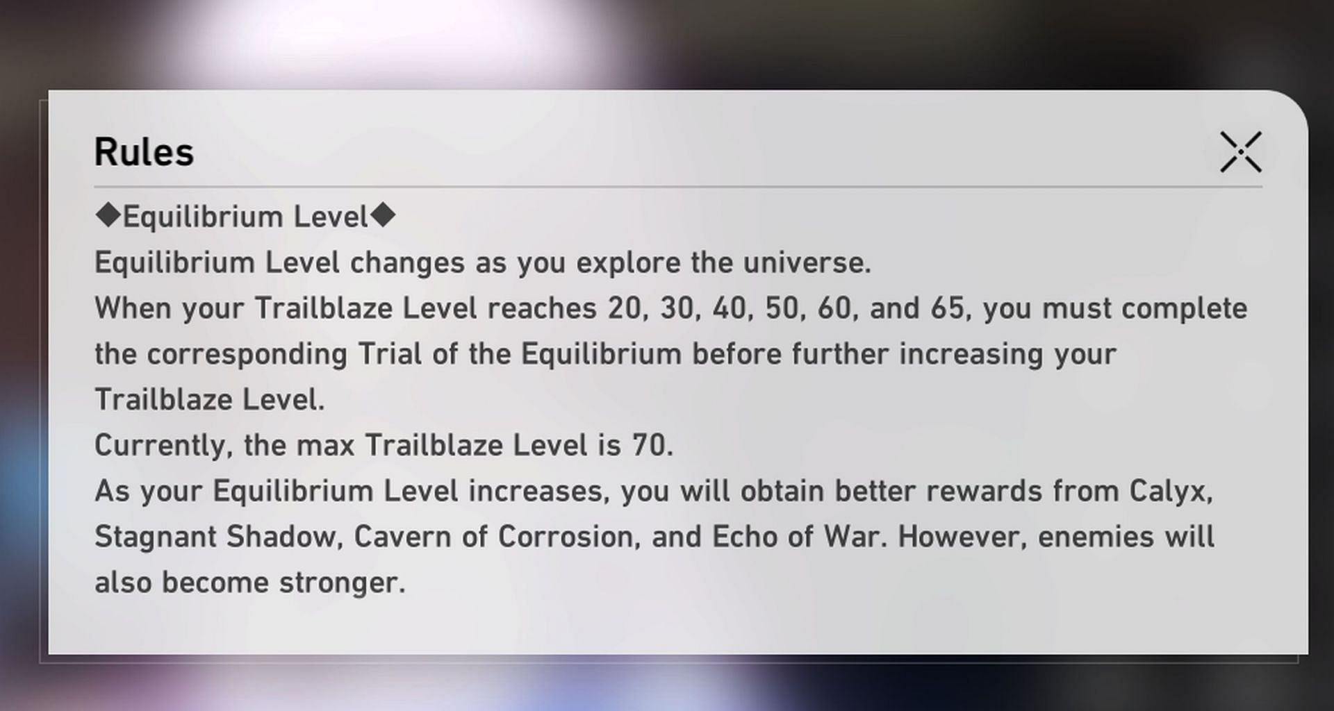 All requirements for Equilibrium Levels are described here (Image via HoYoverse)