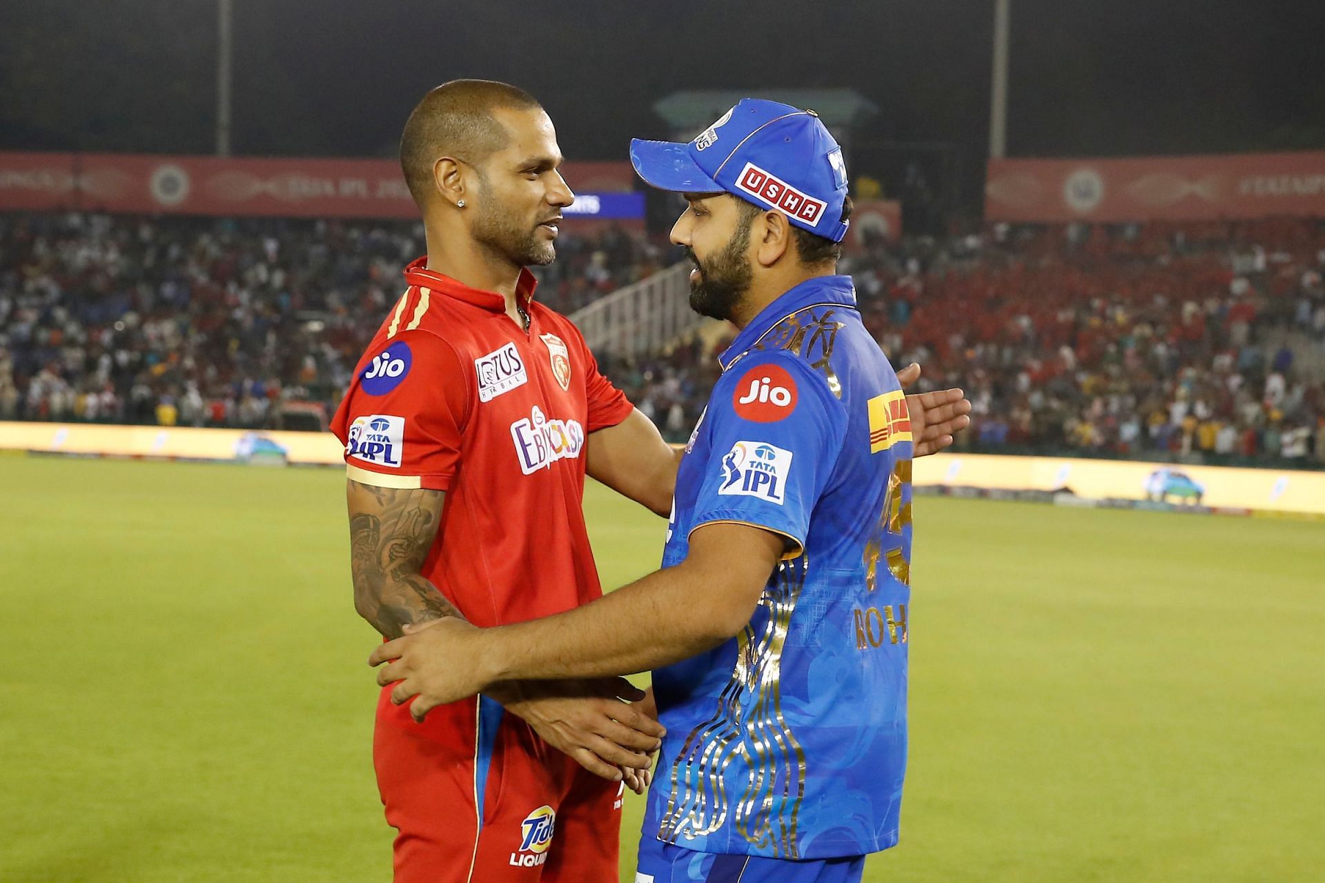 Shikhar Dhawan and Rohit Sharma embrace after the game. (Credits: Twitter)