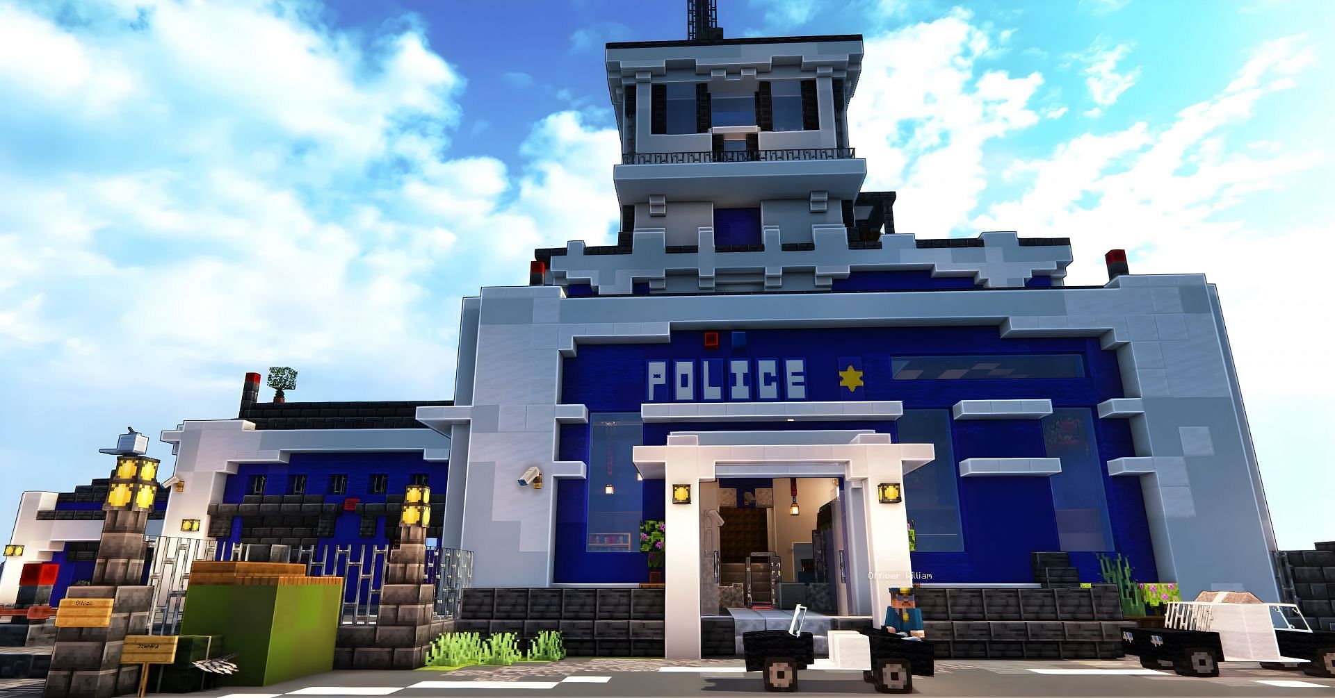 Police stations make for unique Minecraft builds (Image via Reddit/u/dancsa222)