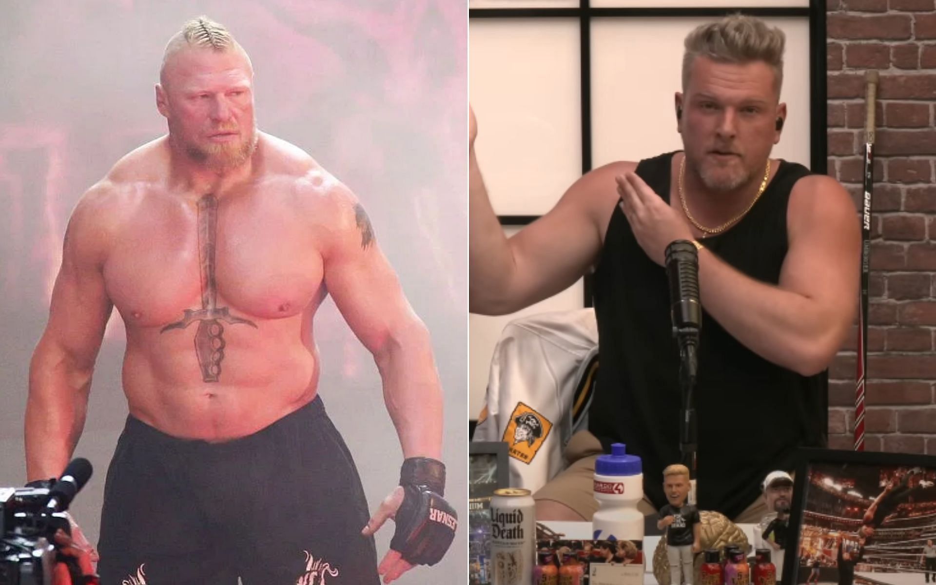 Brock Lesnar [Left], and Pat McAfee [Right] [Photo credit: The Pat McAfee Show - YouTube]