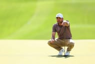 Jason Day lines up his put on the 13th green at Wells Fargo Championship - Round Two
