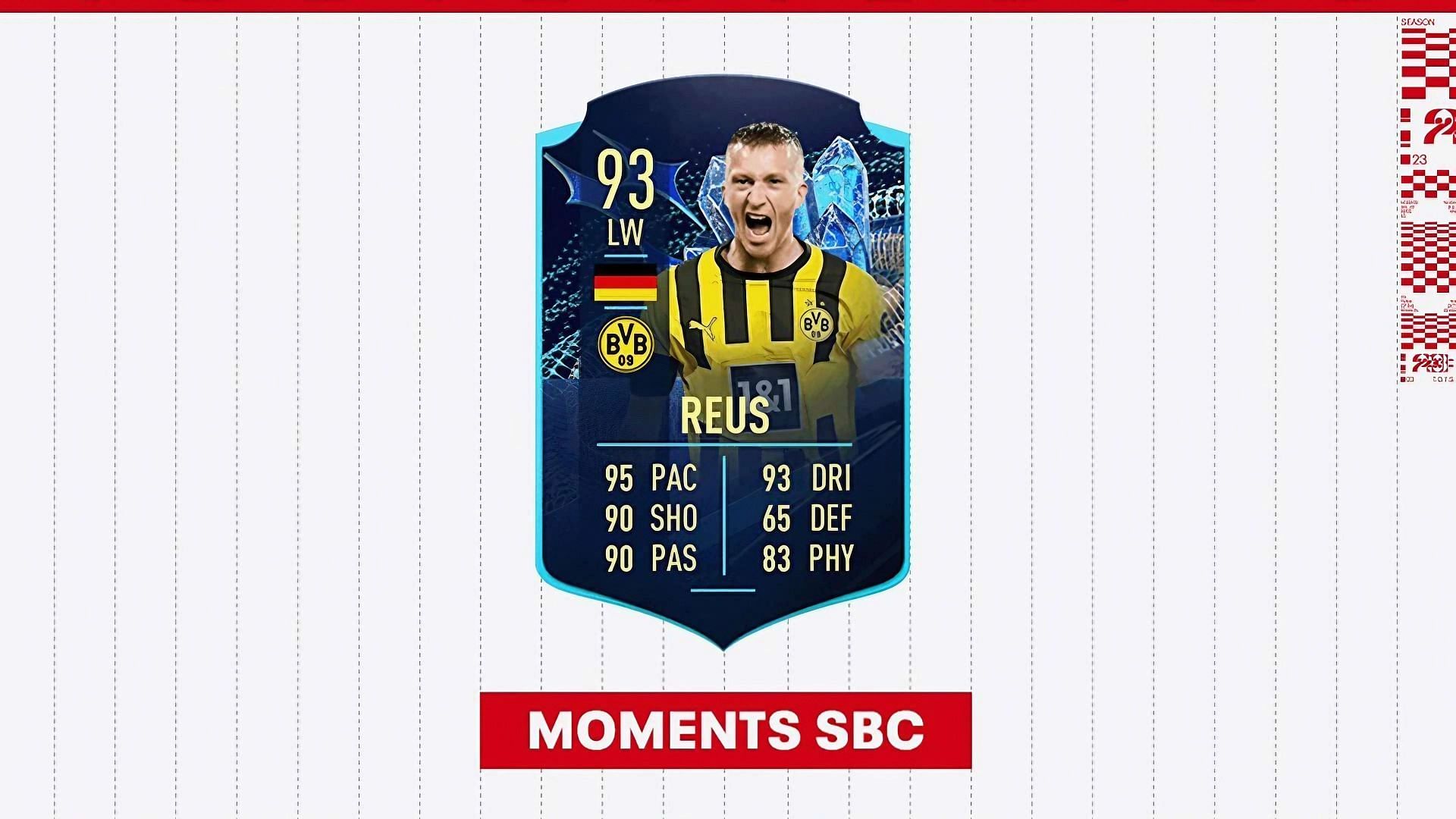 The FIFA 23 Marco Reus Bundesliga TOTS Moments SBC features a stunning card for Ultimate Team squads (Image via EA Sports)