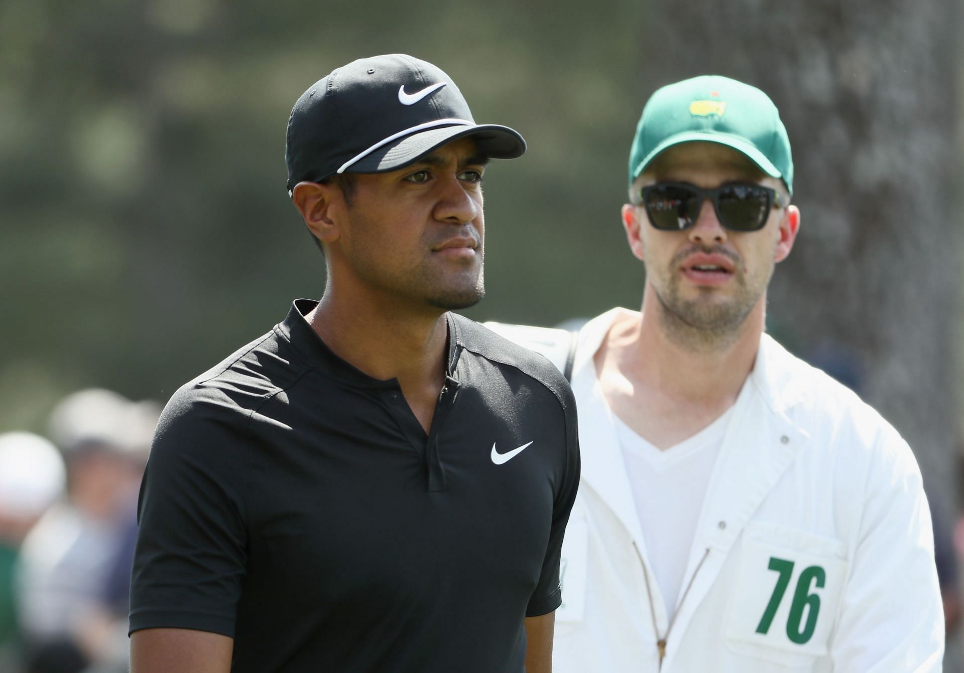 Greg Bodine during his time cadying for Tony Finau. 2018. (Image via Getty).