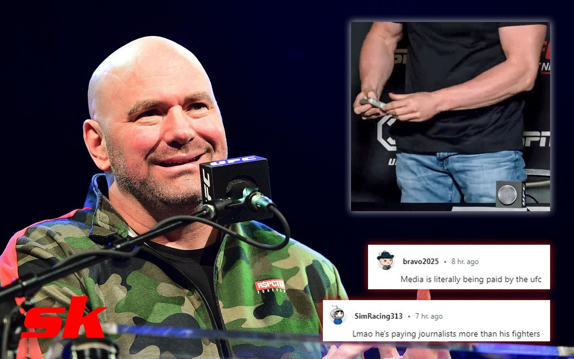 Dana White casually hands out $100 to journalist [Images via: @jedigoodman on Twitter and DonBenjamin_ on Reddit]