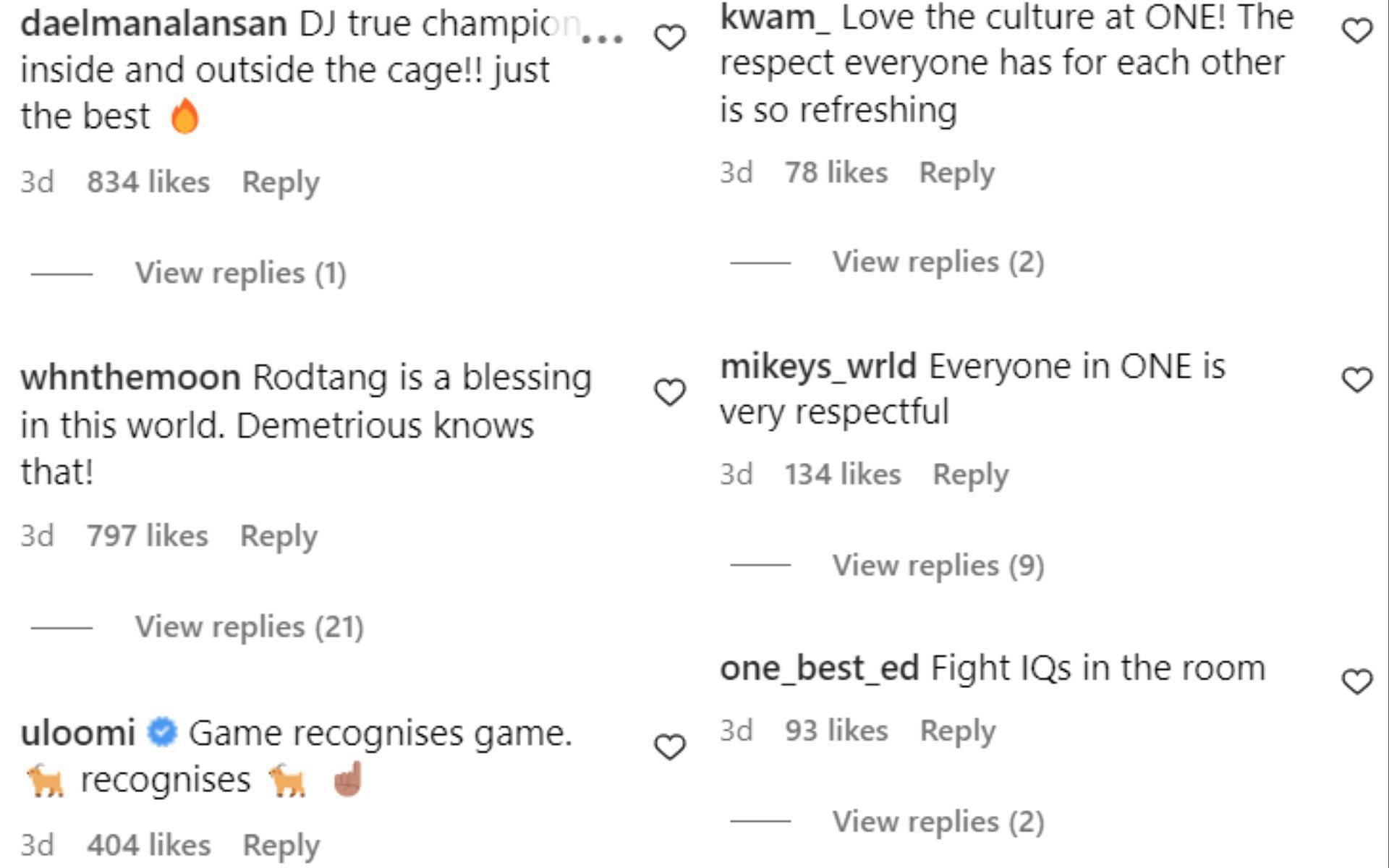 Comments on Demetrious Johnson and Rodtang backstage at ONE Fight Night 10