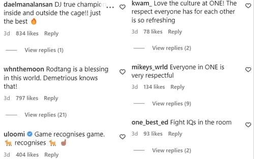 Comments on Demetrious Johnson and Rodtang backstage at ONE Fight Night 10