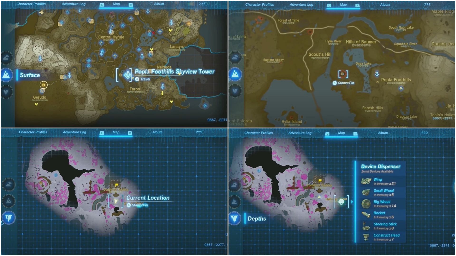 Locations where gamers can find the required parts (Image via The Legend of Zelda Tears of the Kingdom)