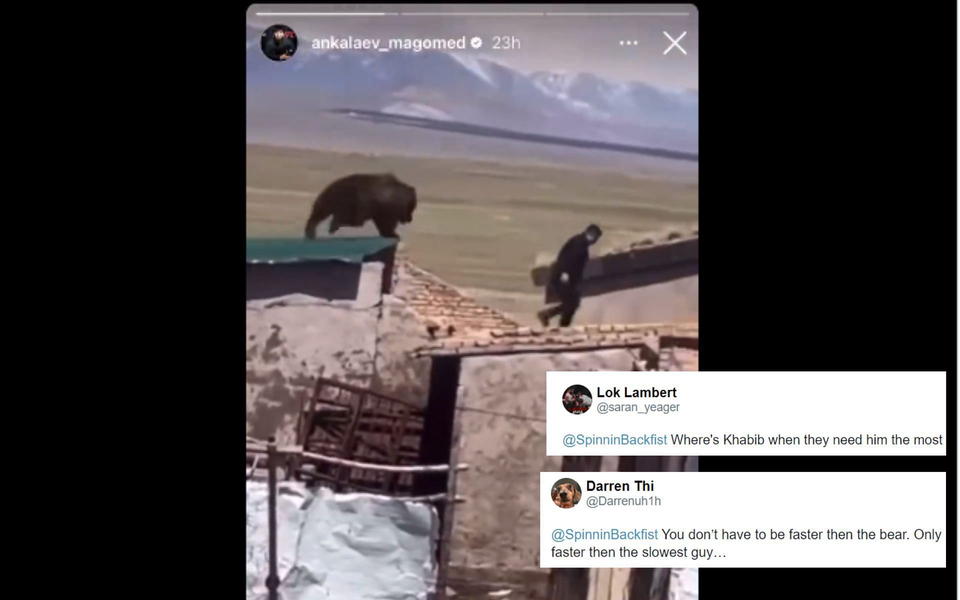 Magomed Ankalaev posts video of bear chasing people in Dagestan [Image courtesy: @SpinninBackfist on Twitter]