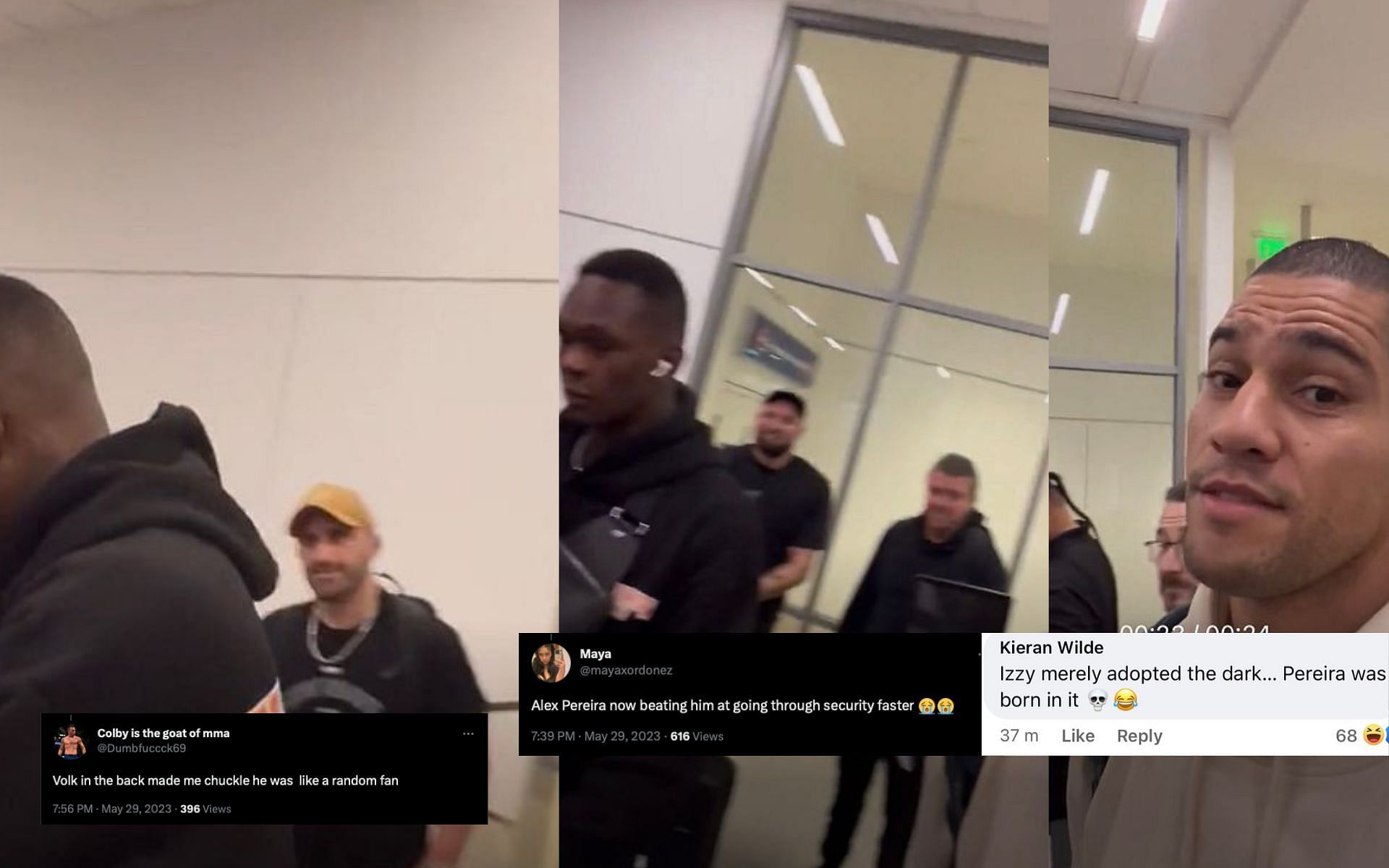 Israel Adesanya and Alex Pereira run into each other at an airport (Image courtesy - @Stylebender, @AlexPereiraUFC on TwitteR)