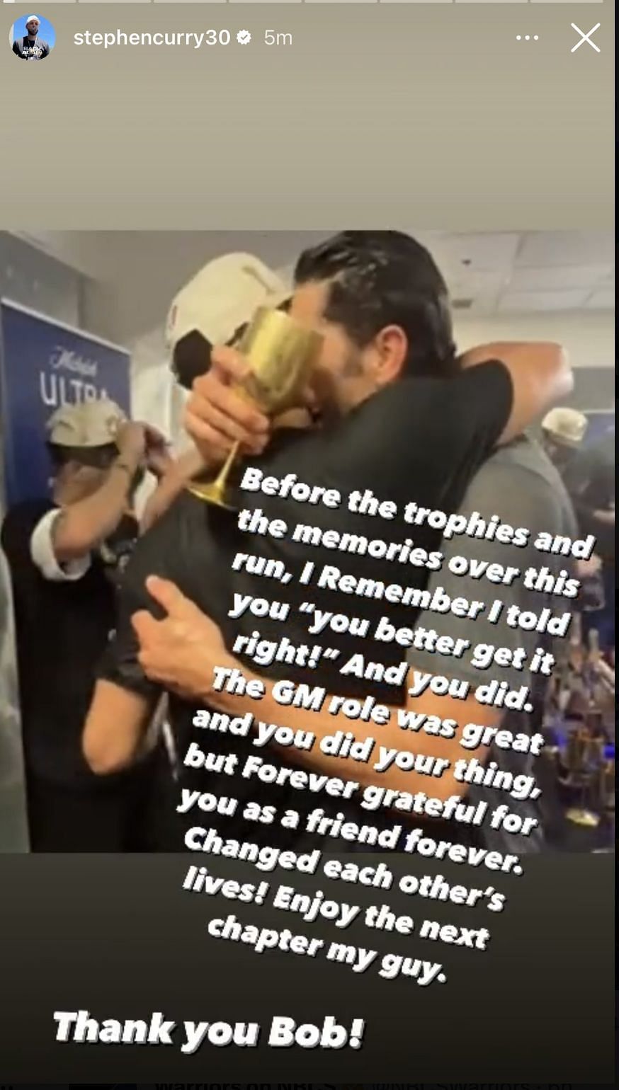 Steph Curry's message to Bob Myers on Instagram