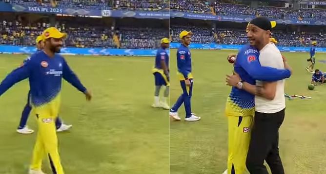 IPL 2023 : 'जड्डू की झप्पी'- हरभजन सिंह से रविंद्र जडेजा मिले गले, सामने आया मजेदार वीडियो