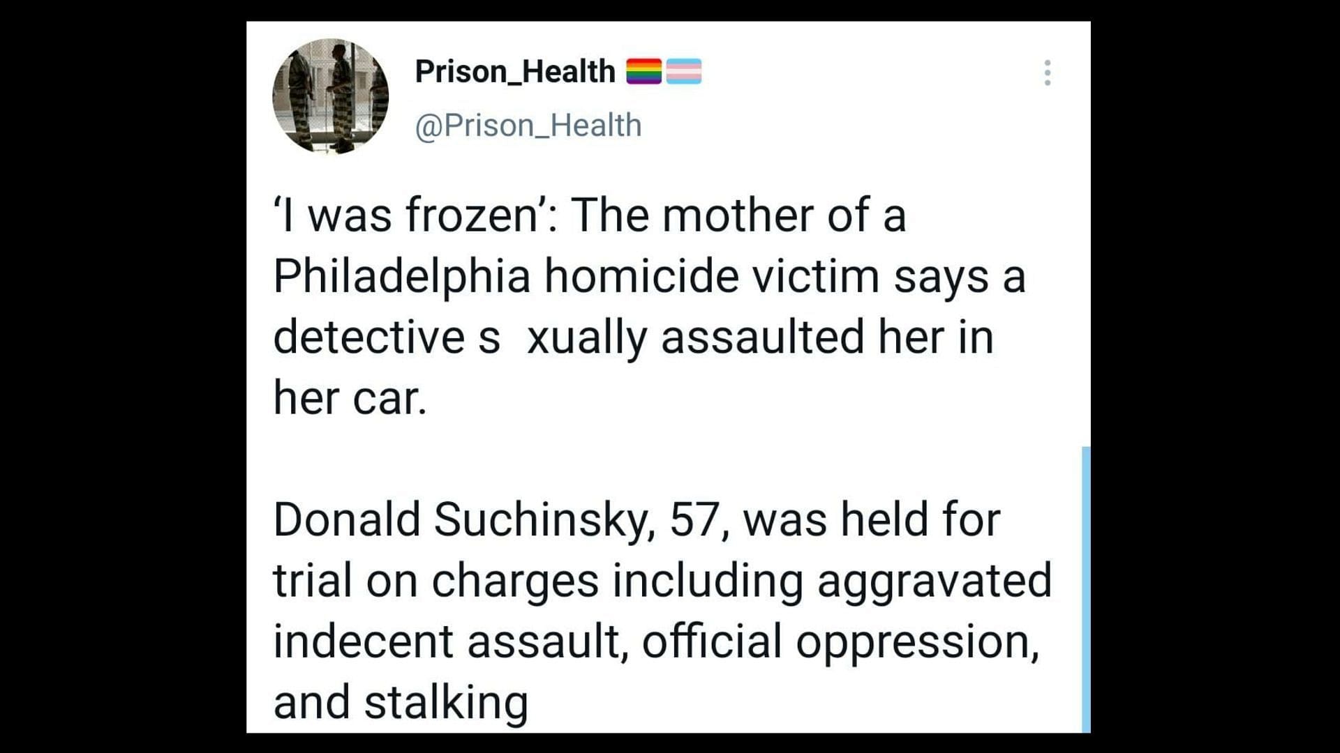 Suchinsky allegedly misused his position to assault his victims. (Image via Prison_Health 🏳️&zwj;🌈🏳️&zwj;⚧️/Twitter)