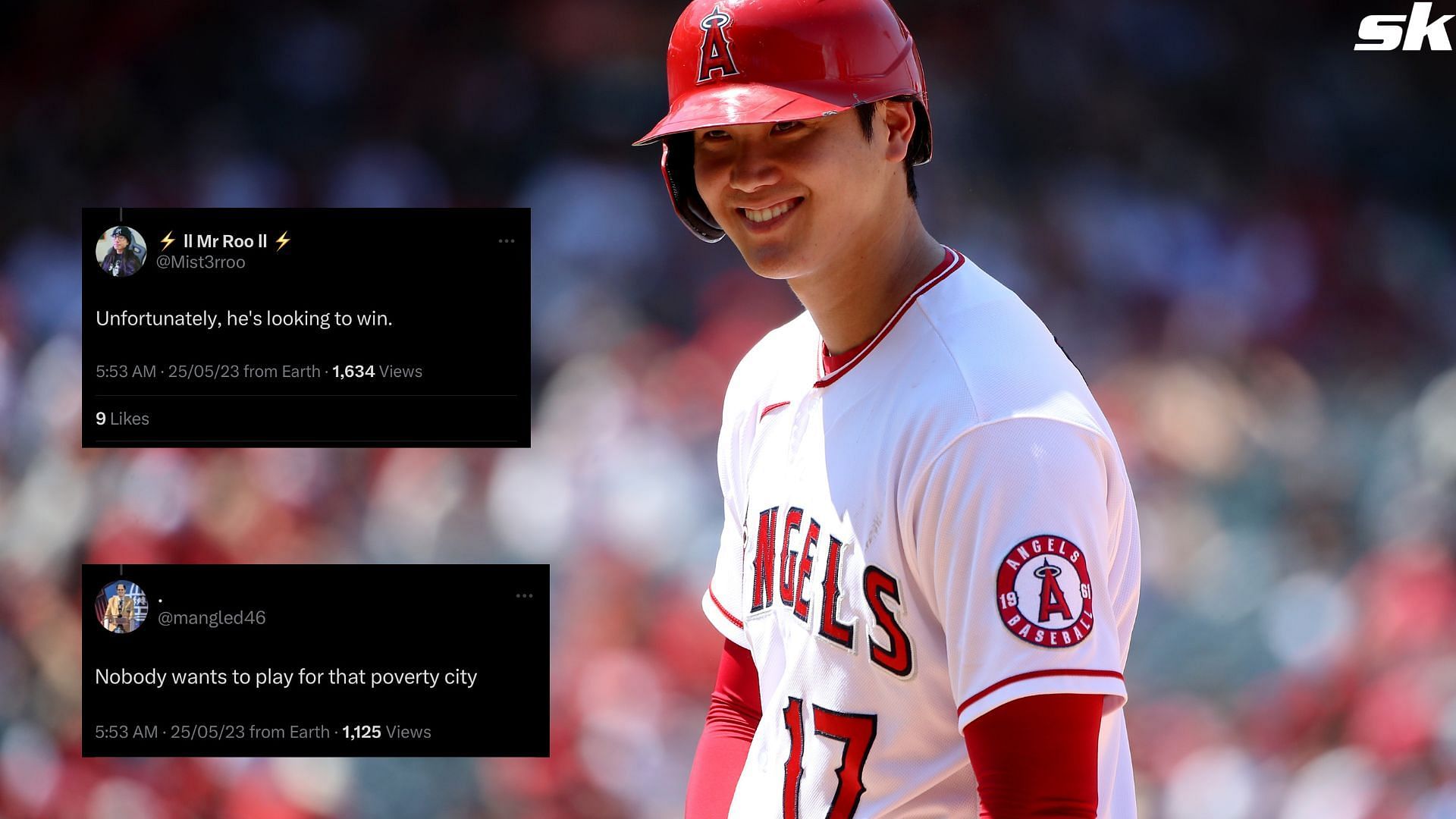Shohei Ohtani reacts after a hit during a game on the MLB