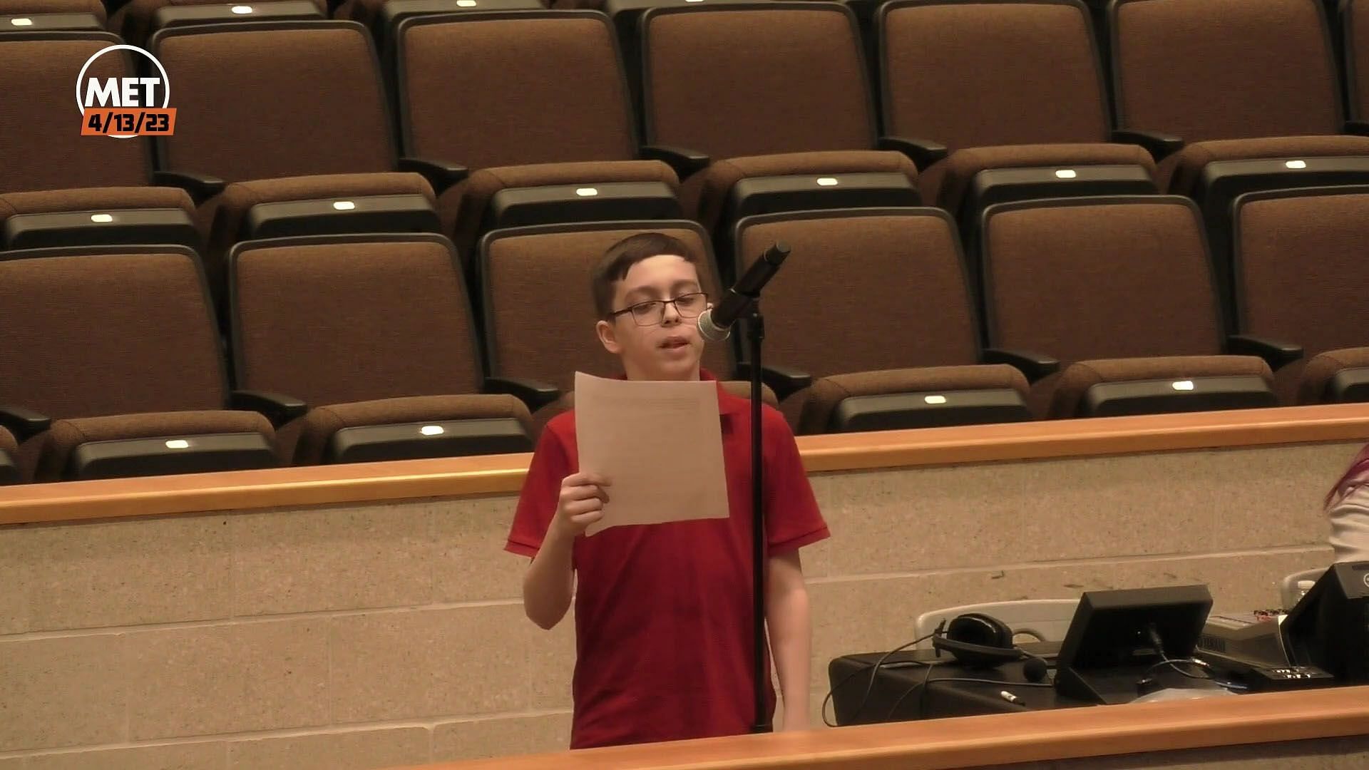 Liam Morrison at the School Committee meeting (image via YouTube/@middleborougheducationalte3809)