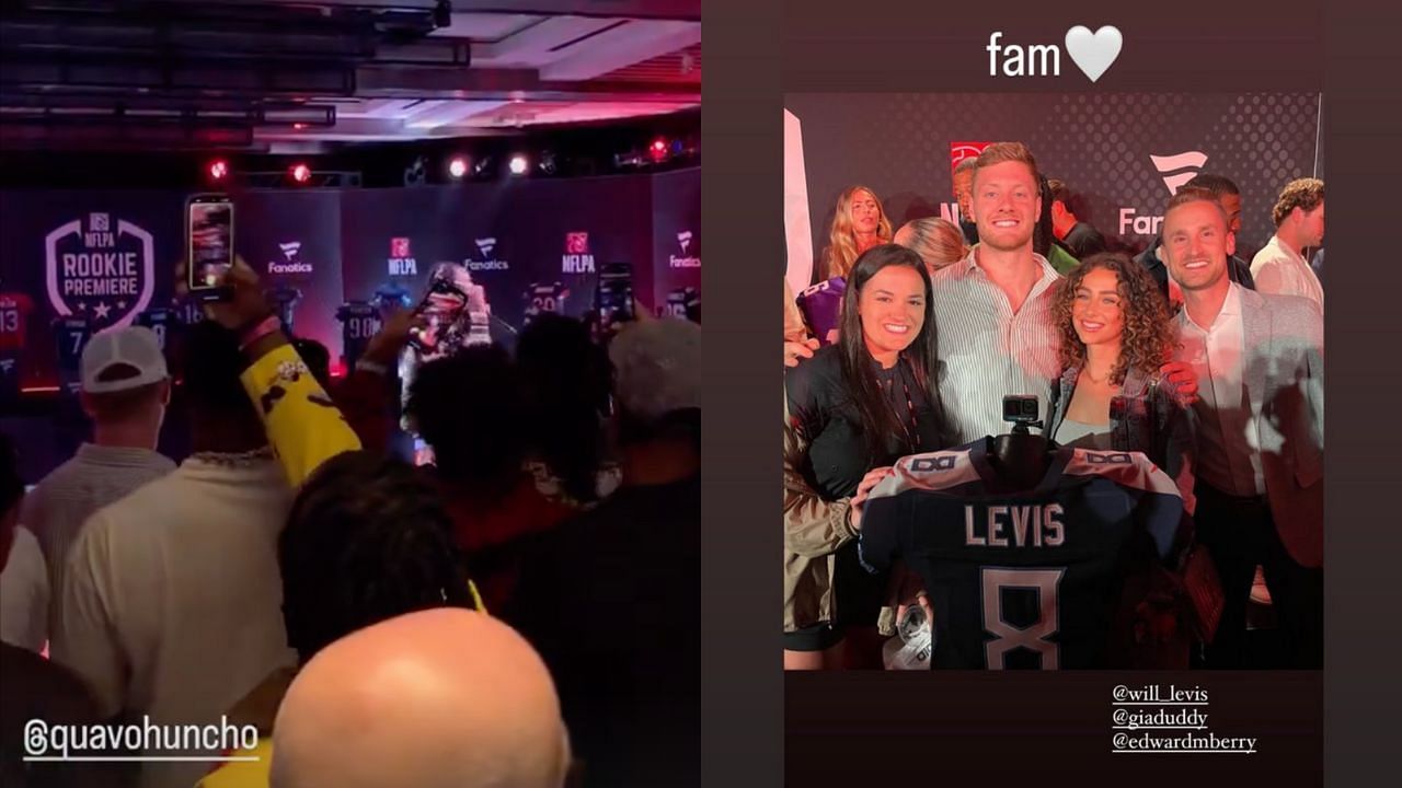 QuavoHuncho performing (l) and Duddy with Levis and friends. Source: @giaduddy (IG)