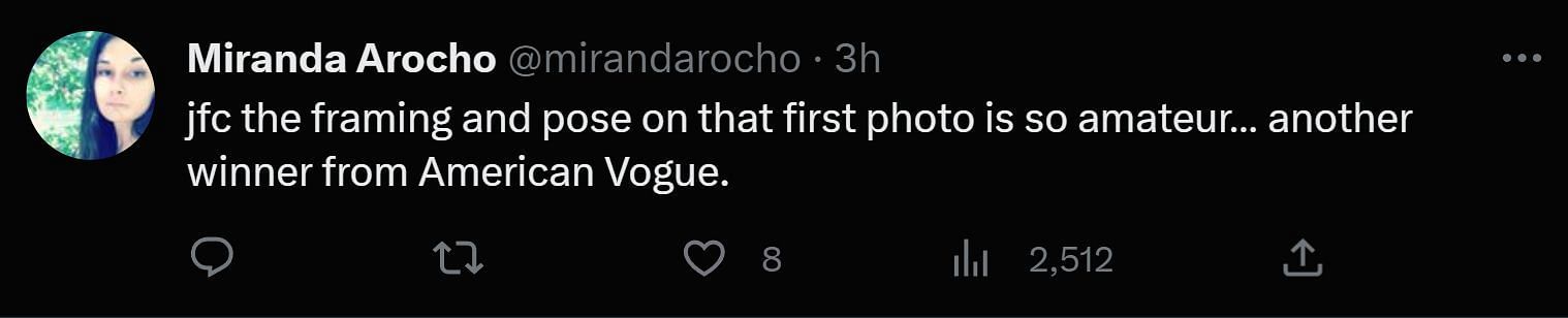 A tweet about Robbie&#039;s &quot;photoshopped&quot; picture on Vogue cover (Image via Twitter)
