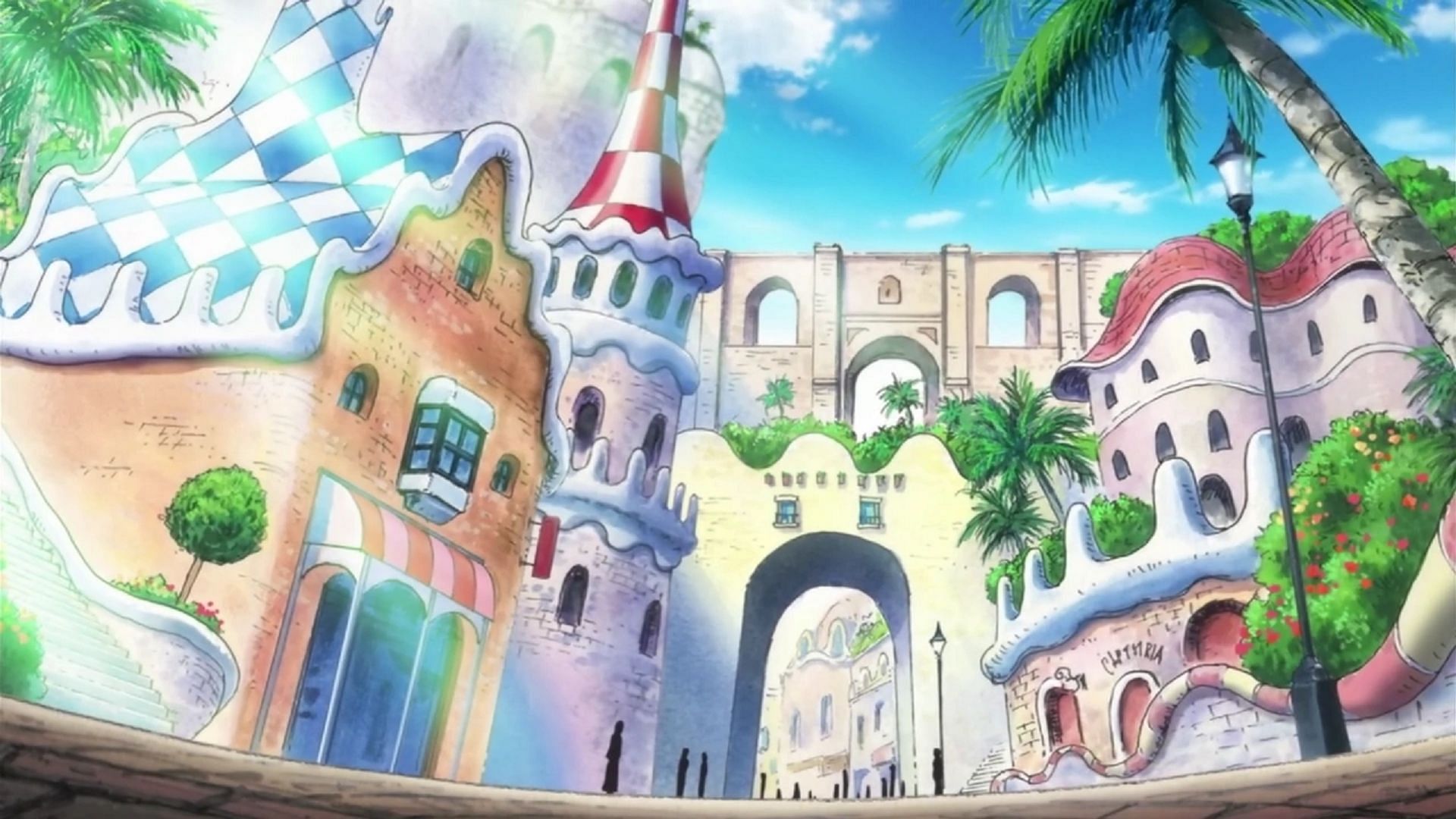 The Parc Guell-like architecture in Dressrosa (Image via Toei Animation, One Piece)