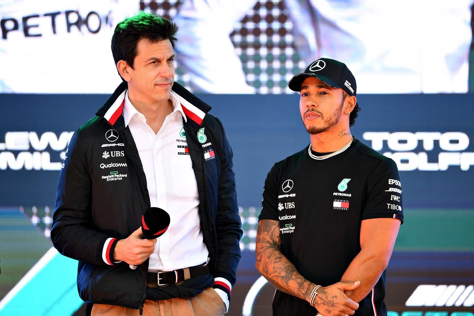 Mercedes F1 Team Principal Toto Wolff and driver Lewis Hamilton