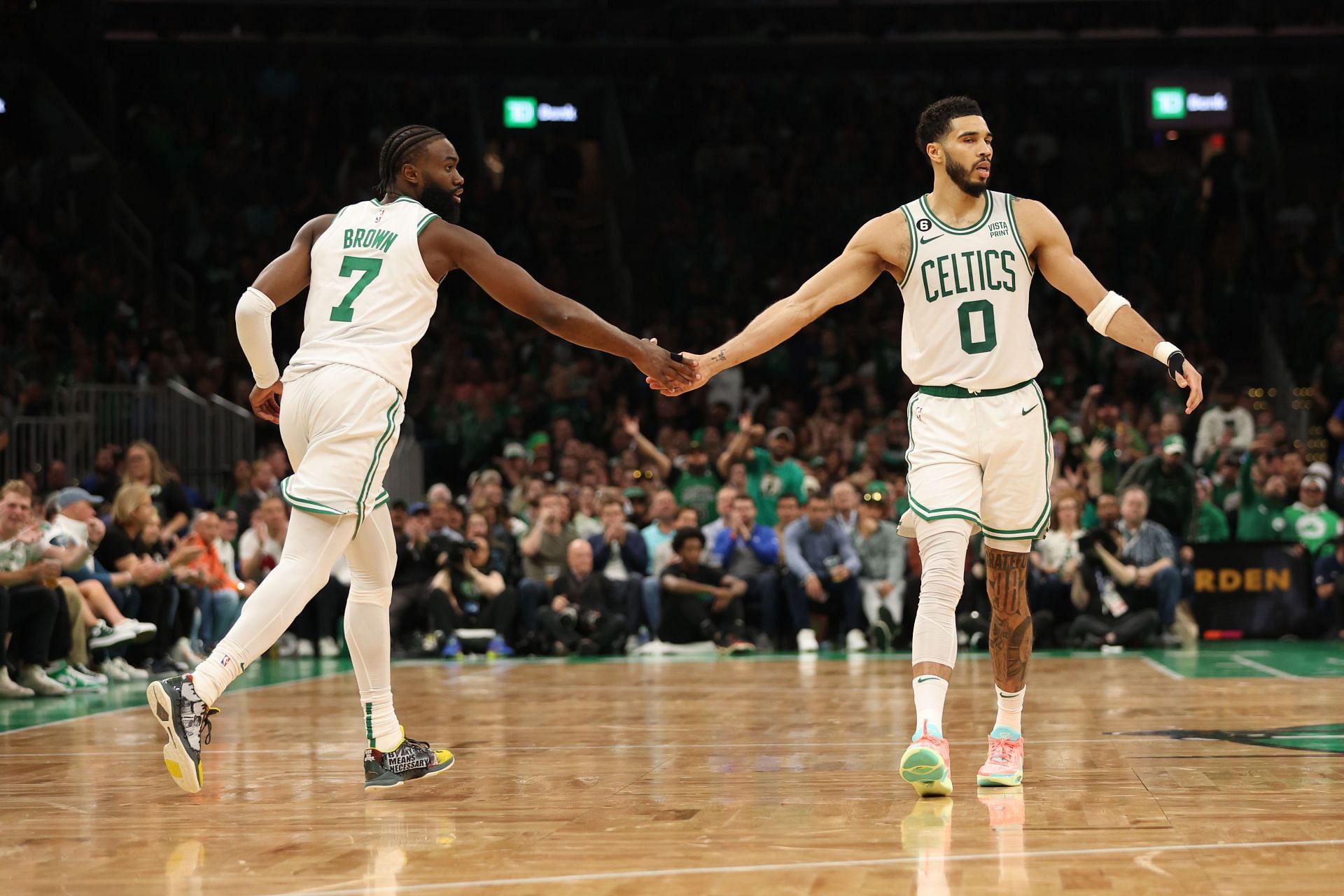 Jaylen Brown and Jayson Tatum of the Boston Celtics