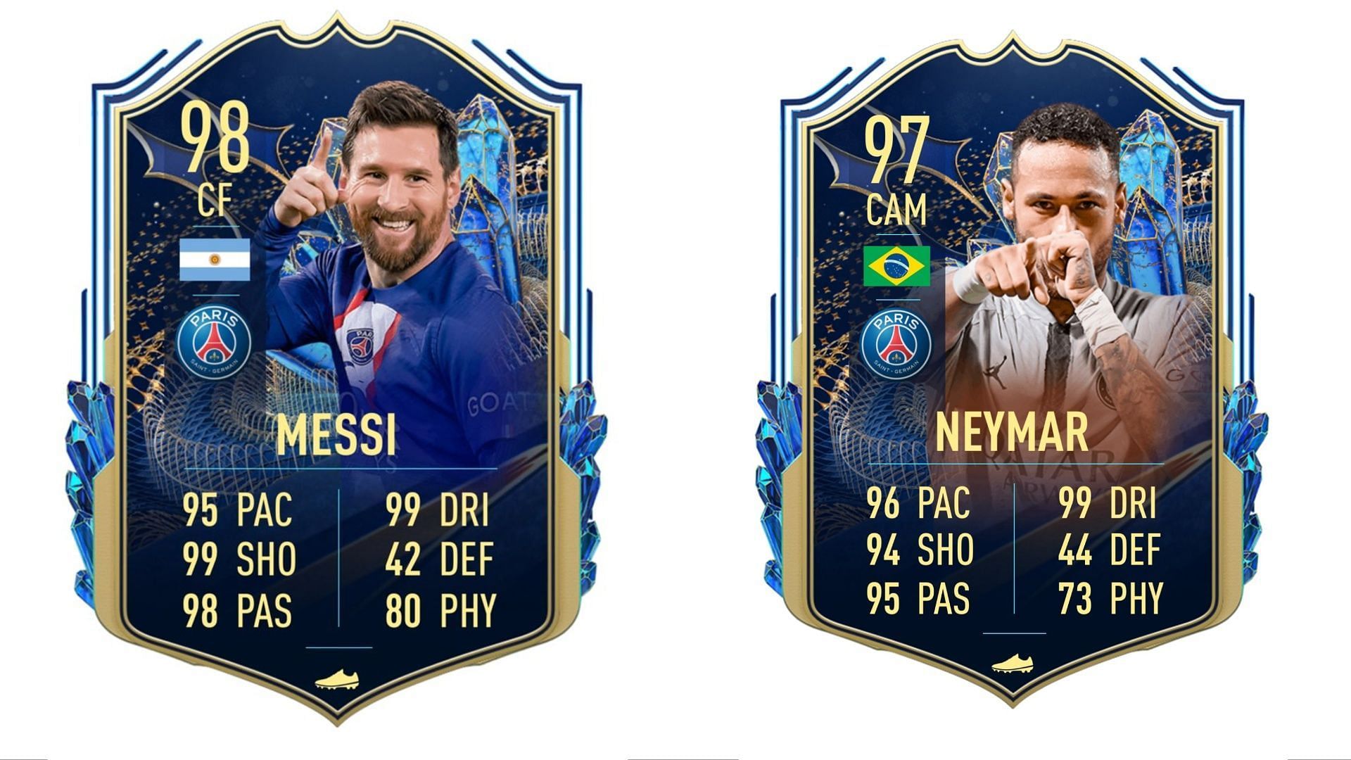 The Ligue 1 TOTS cards of Neymar and Messi will be on the wish lists of every FIFA 23 player (Images via Twitter/FIFA 23 Leaks)