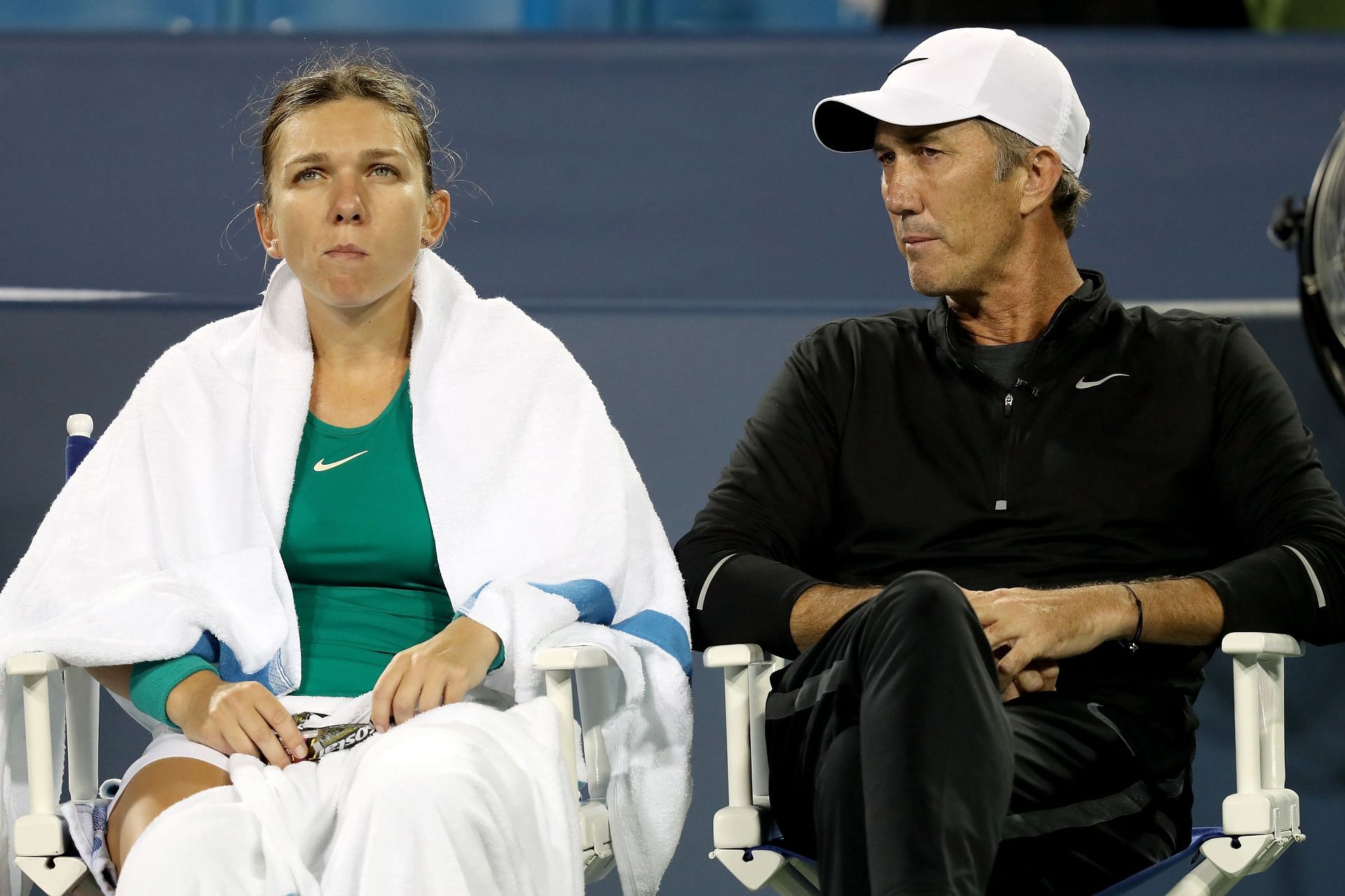 Darren Cahill and Simona Halep at the Western &amp; Southern Open.
