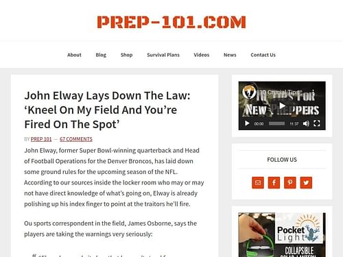 Now-defunct website Prep-101 picked up the fake John Elway quote. (Image credit: archive.is)