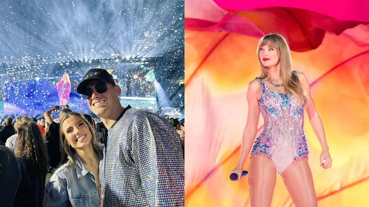 Mac Jones was recently seen at a Taylor Swift concert (images via Instagram and Getty)