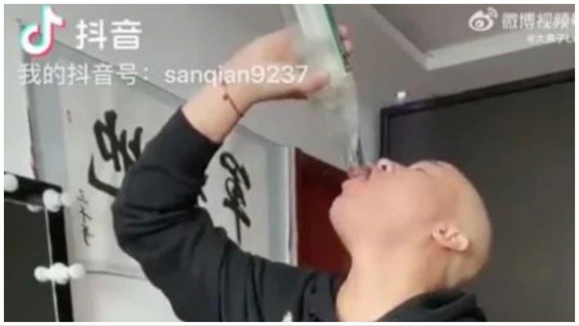 Chinese TikToker drank huge amount of alcohol. (Image via Douyin)
