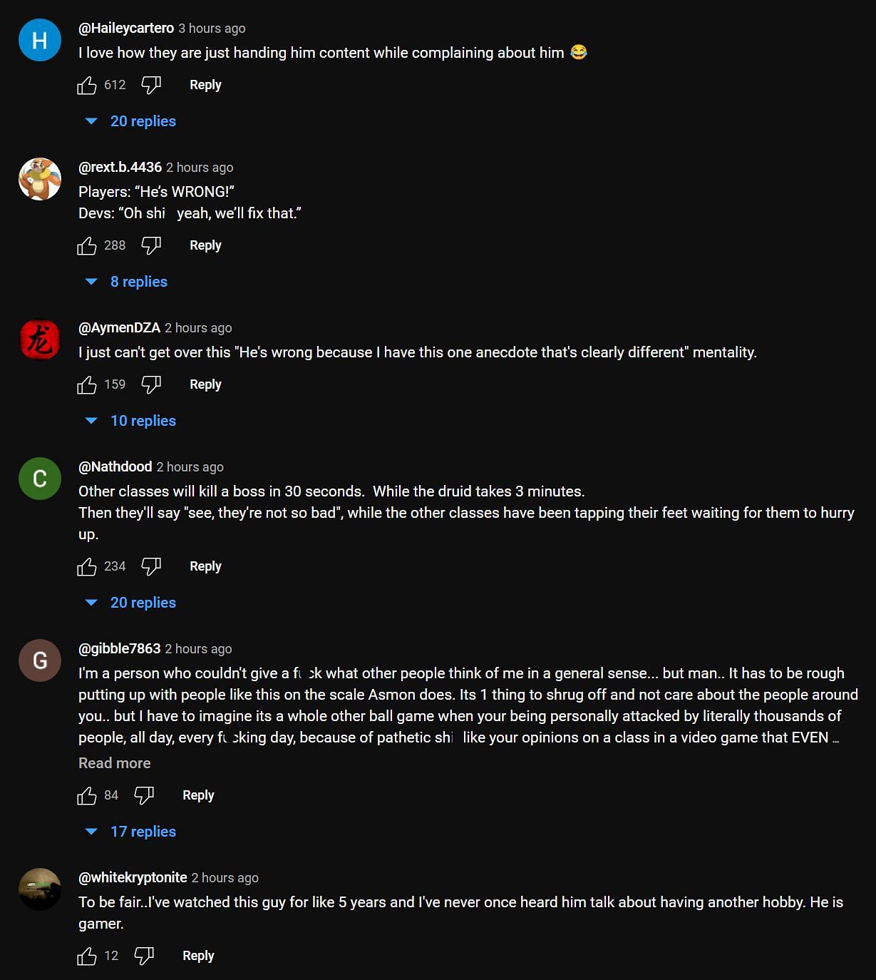 Comments under the YouTuber clip (Image via Asmongold Clips/YouTube)
