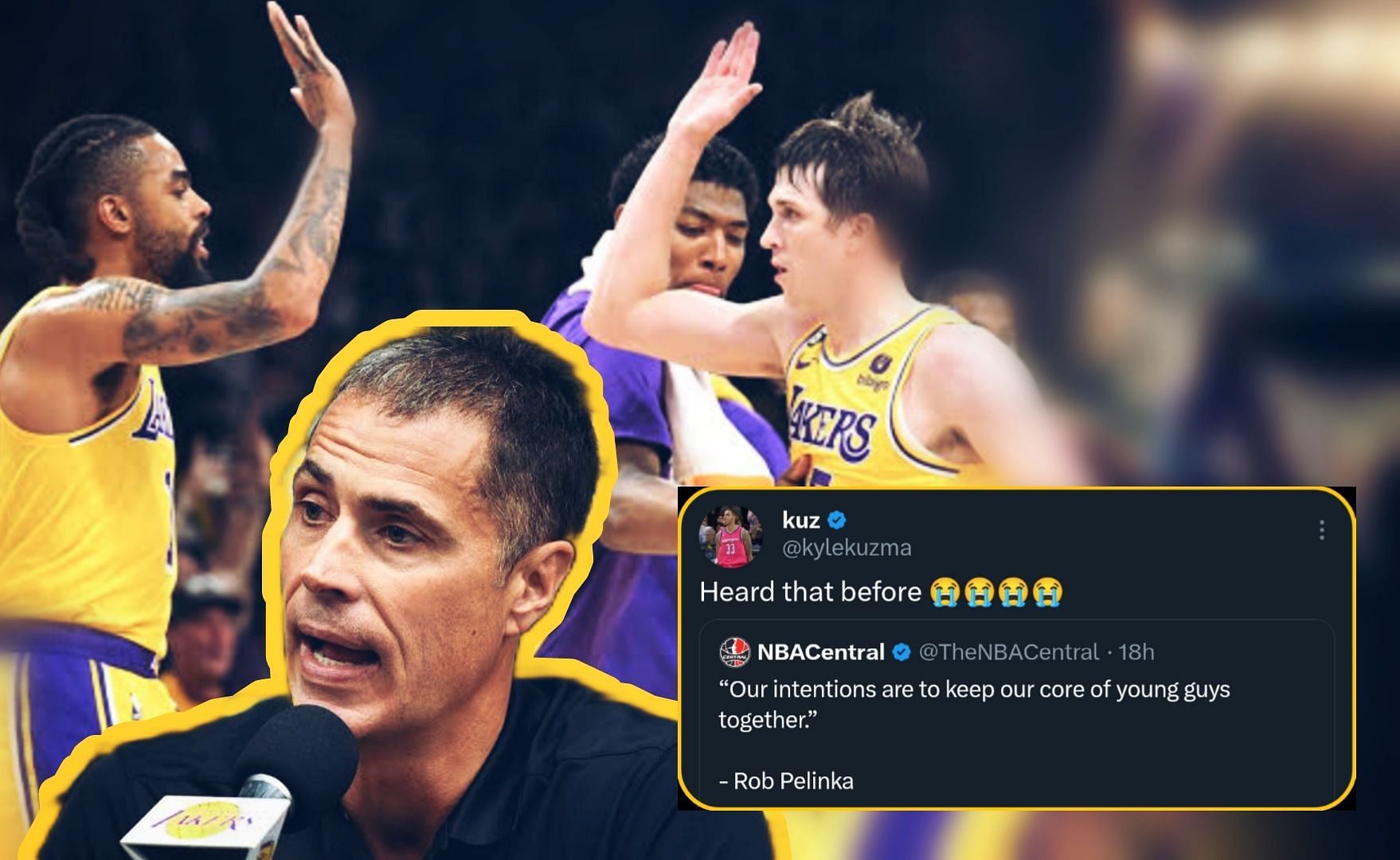 Kyle Kuzma calls out Lakers GM Rob Pelinka after his recent comments on roster construction.