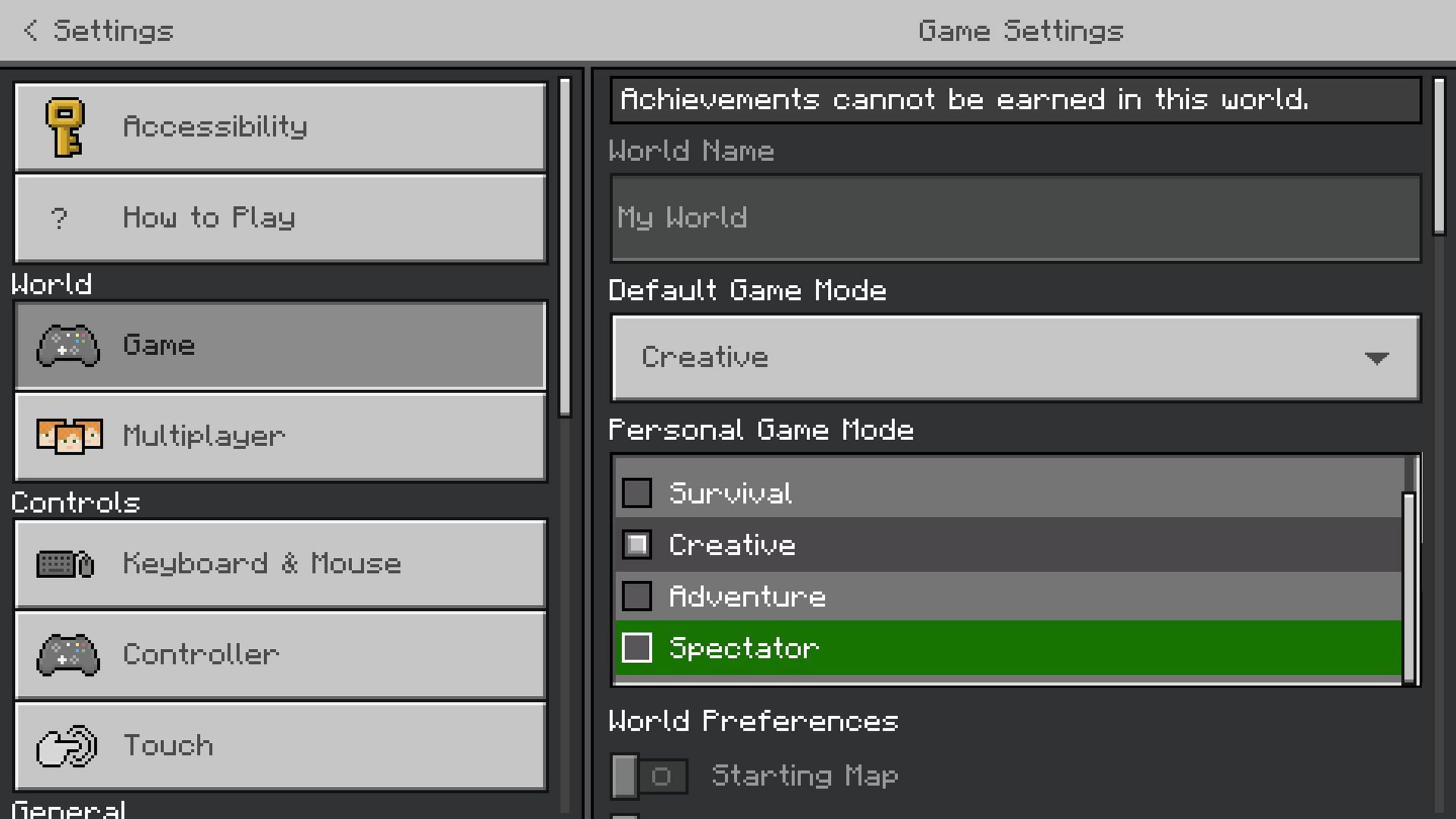 Spectator mode can be activated from the settings in Minecraft Bedrock Edition (Image via Mojang)