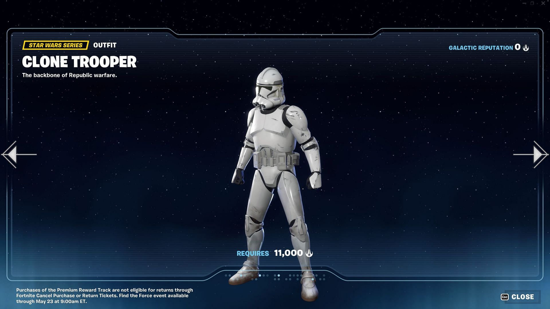 Clone Trooper is the final reward of the free Battle Pass (Image via Epic Games)