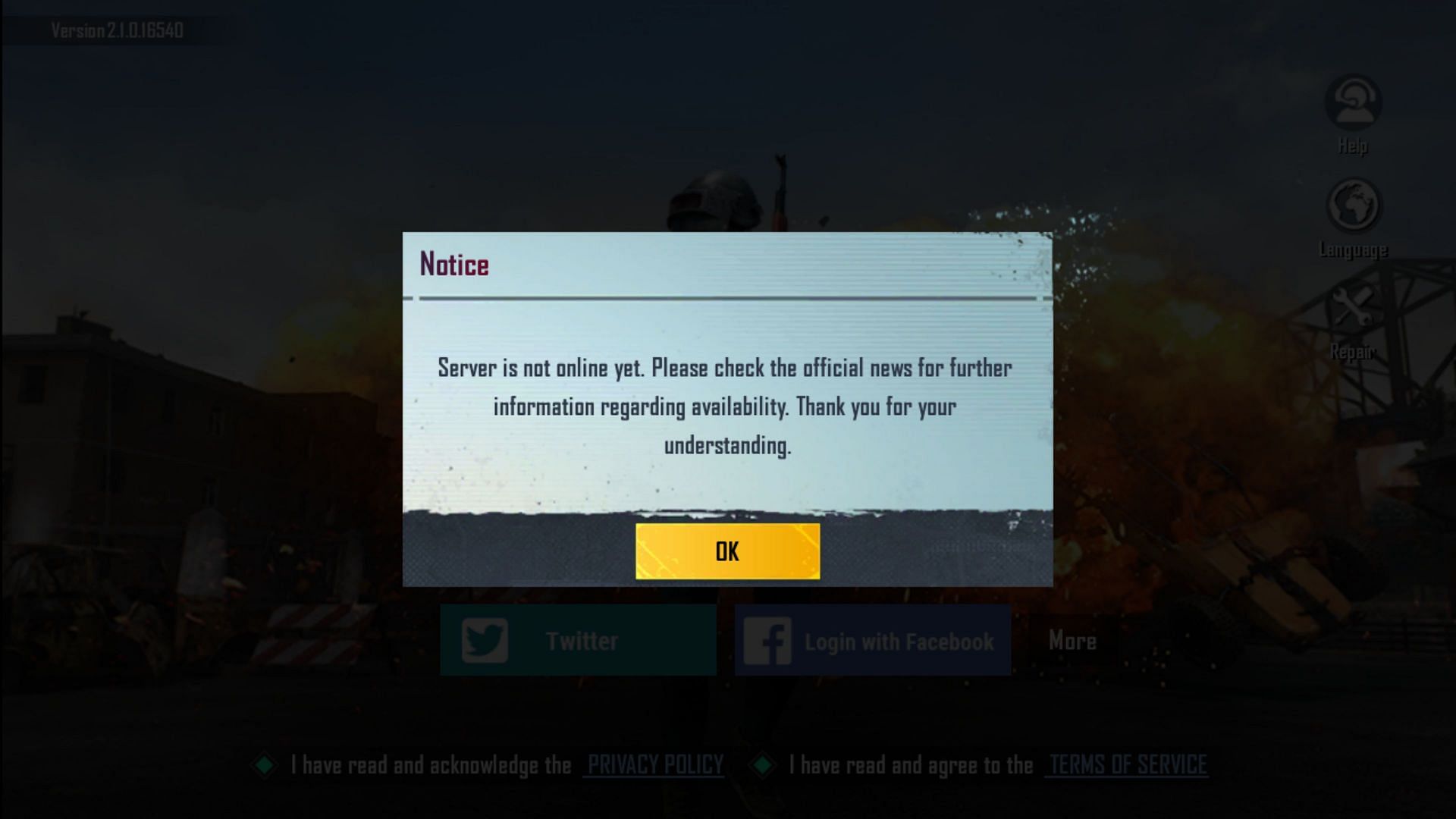 Snippet showing that the in-game servers of Battlegrounds Mobile India are still offline on May 22, 2023 (Image via Sportskeeda)