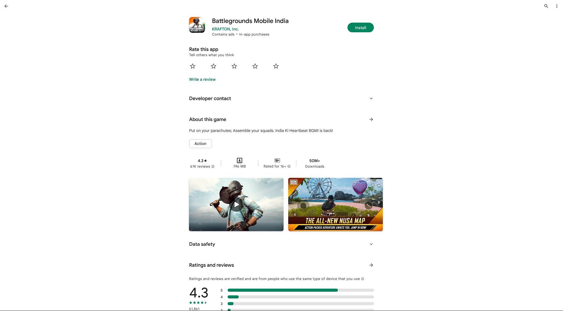 Click the Install button to get the latest version of the game (Image via Google Play Store)