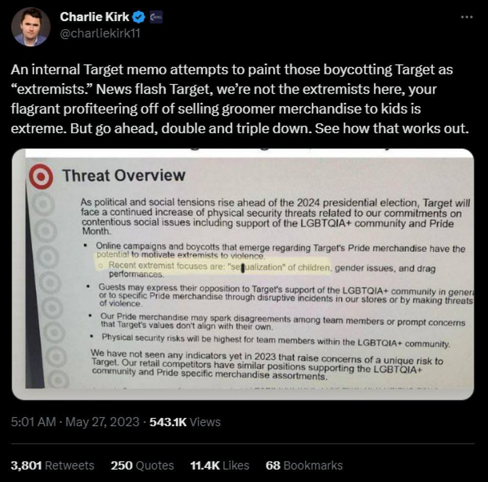 Target&#039;s viral internal memo (Image via charliekirk11/Twitter)