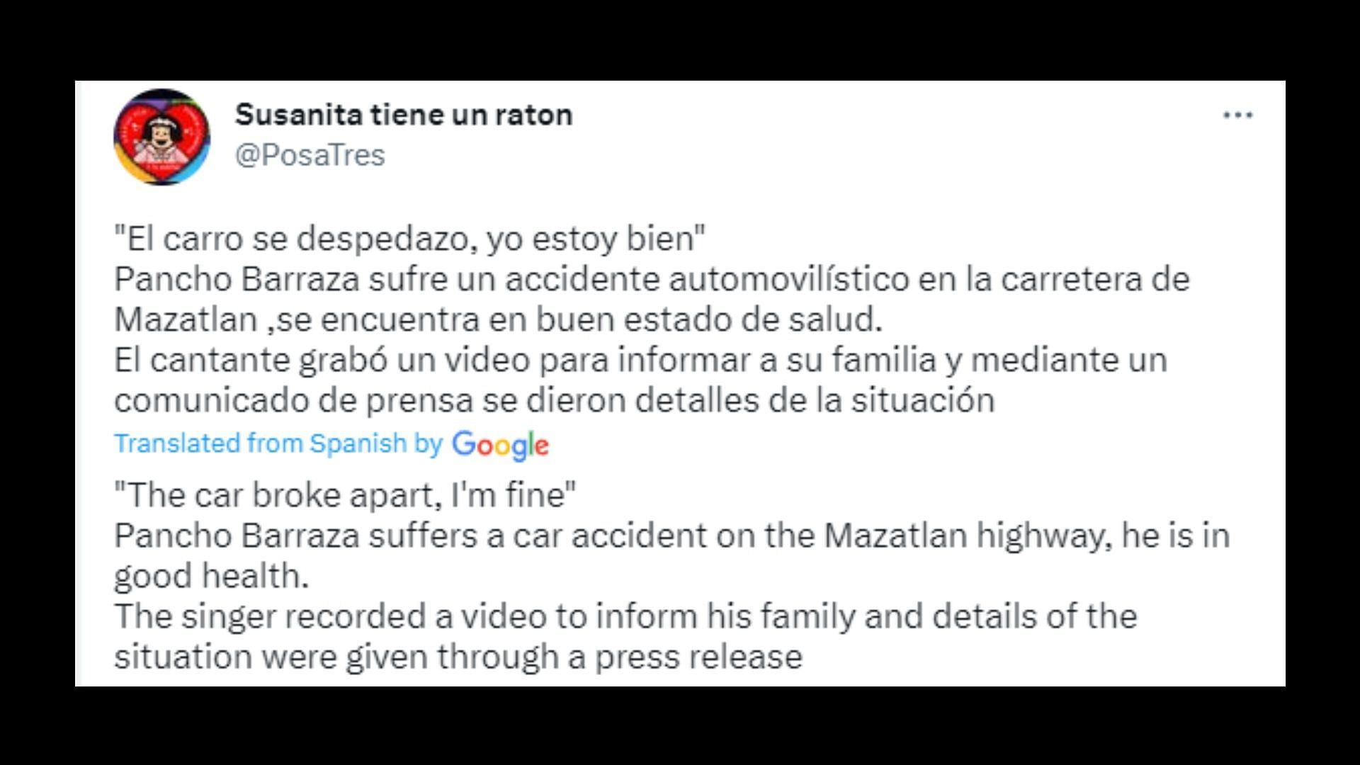 Pancho Barraza gave an update on his condition (Image via PosaTres/Twitter)